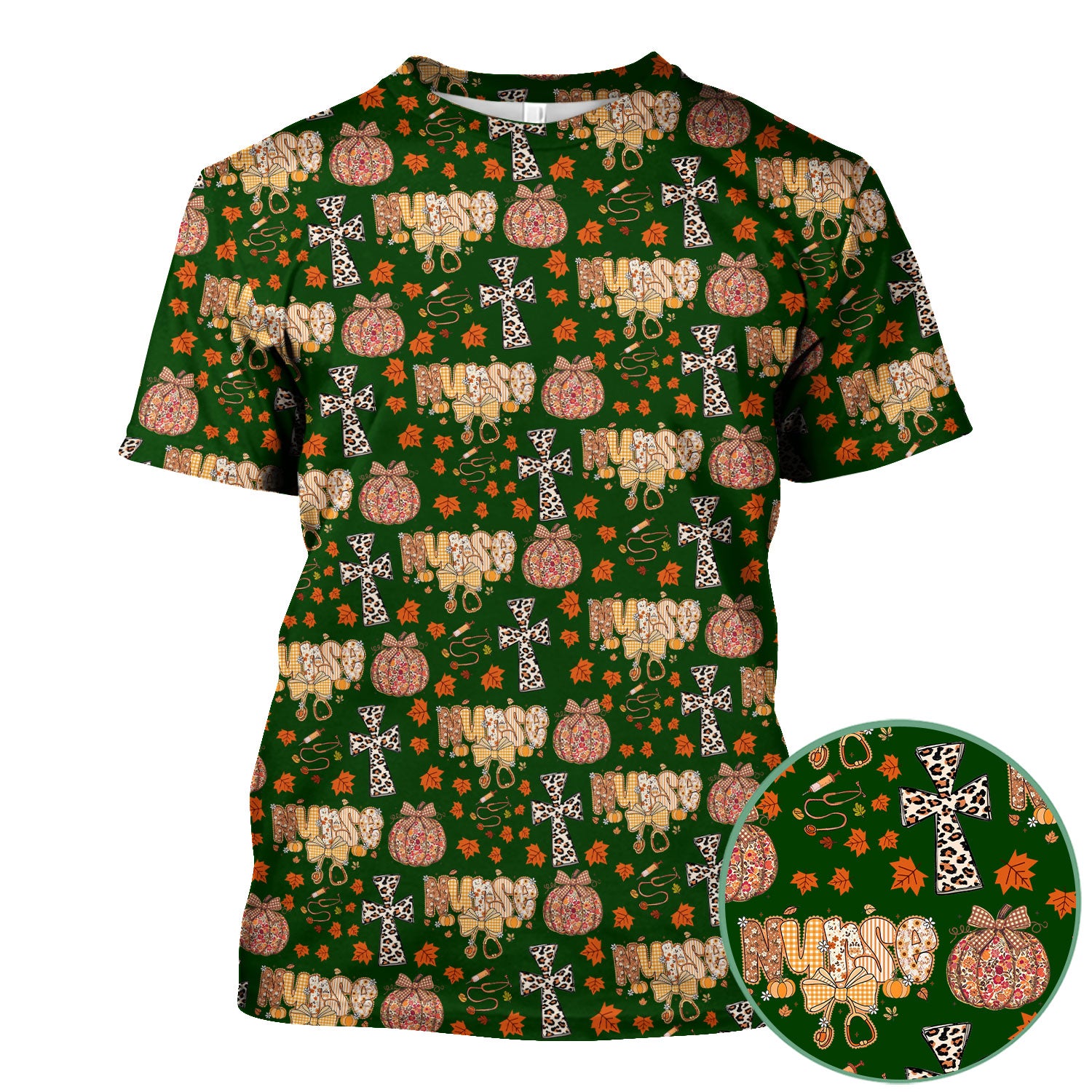 Floral Pumpkin Scrub Top for Women - Coquette Bow Thanksgiving Shirt - Comfortable Medical Uniform