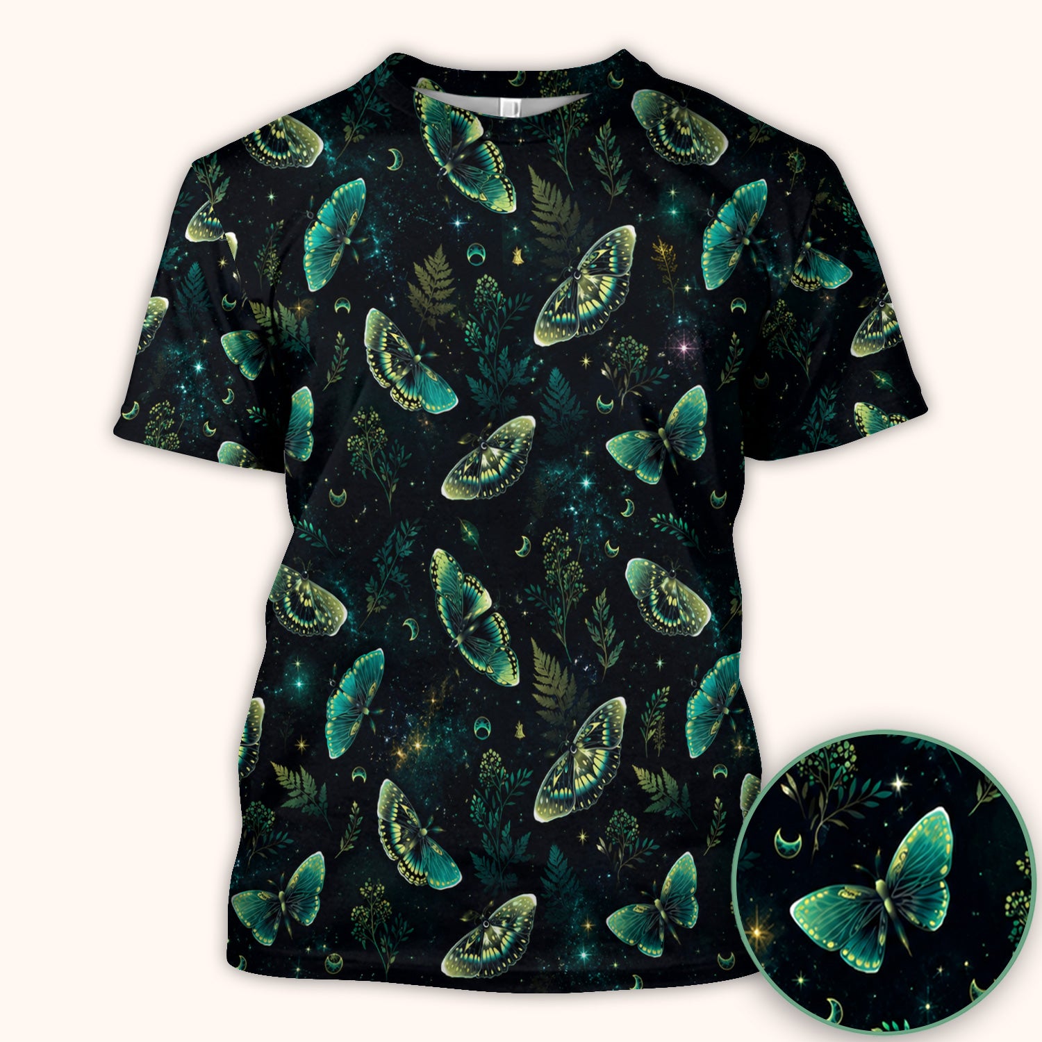 Mystical Moonlight Butterfly Garden Pattern Scrub Top, Comfortable Scrubs for Nurses