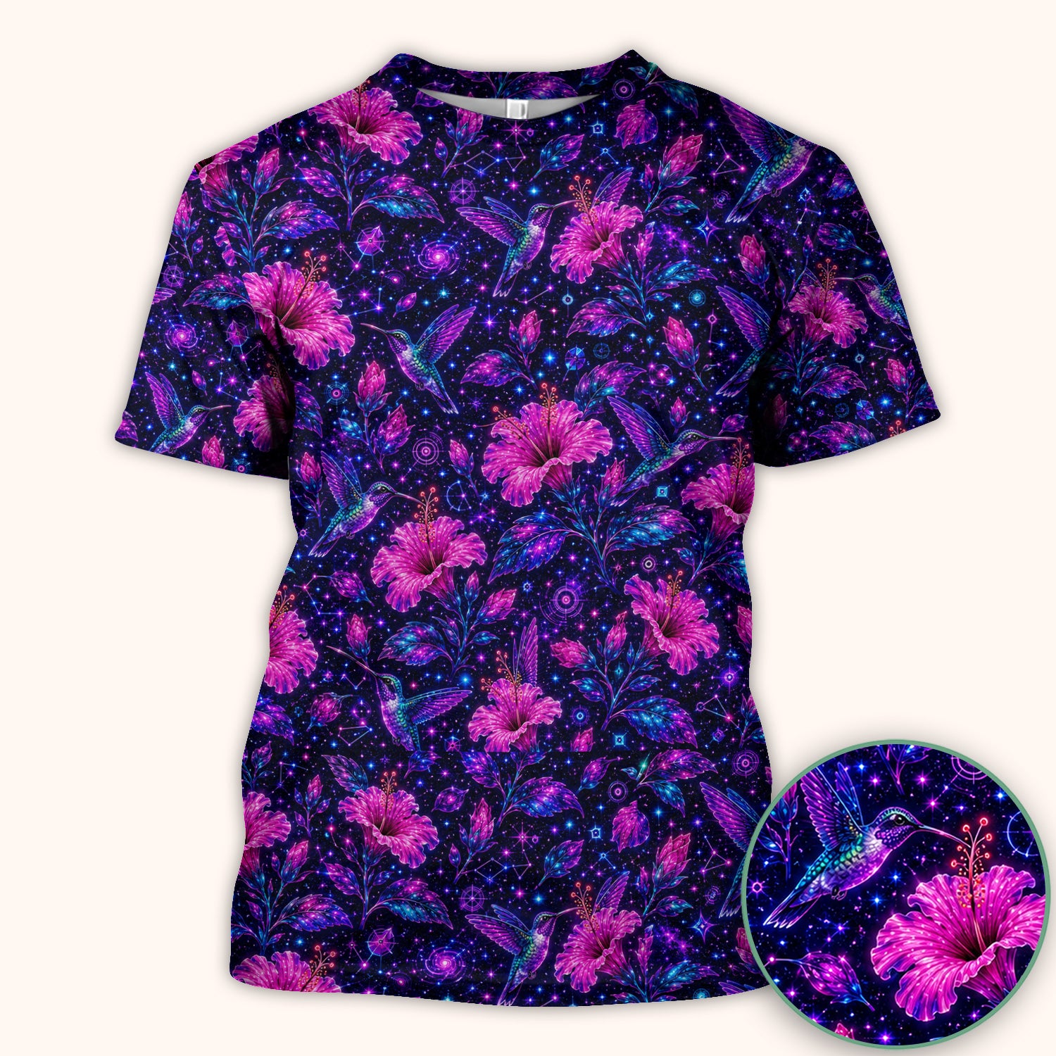 Galaxy Floral Hummingbird Nurse Pattern Scrub Top, Comfortable Scrubs for Nurses