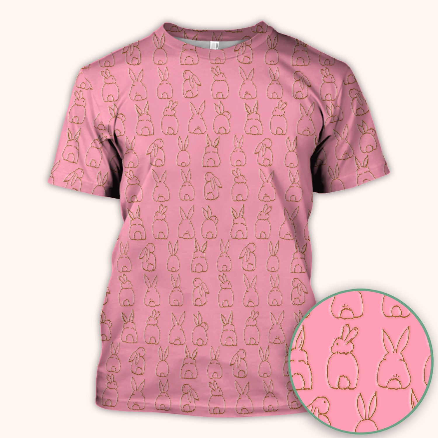 Cartoon Bunny Line Art Pattern Medical Scrub Top, Comfortable Scrubs for Nurses, Easter