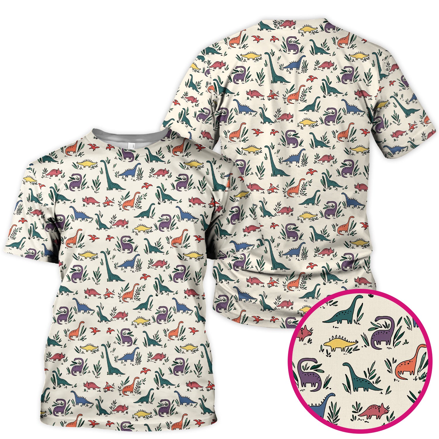 Cute Dinosaur Leafy Garden Pattern Scrub Top, Comfortable Scrubs for Nurses