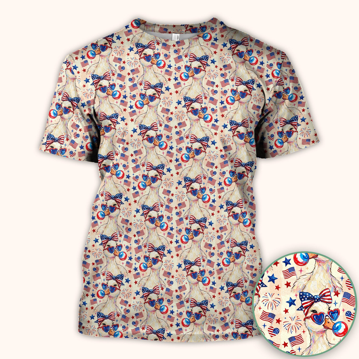 USA Flag 250th Patriotic Duck Sunglasses Pattern Scrub Top, Breathable Fabrics Nursing Uniform