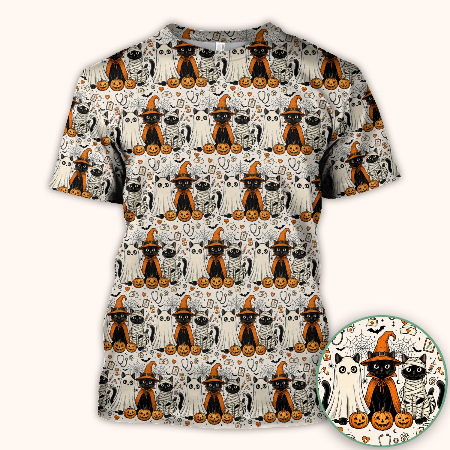 Spooky Halloween Costume Cats Scrub Top, Comfortable Scrubs for Nurses