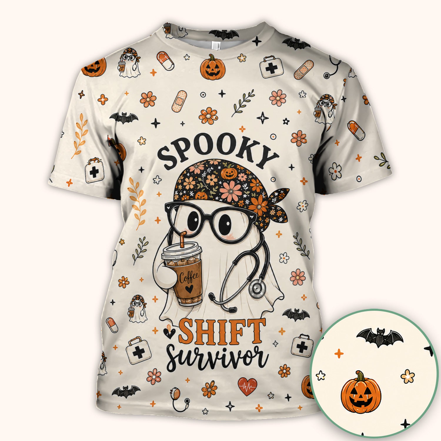 Halloween Shift Survivor Ghost Scrub Top, Comfortable Scrubs for Nurses