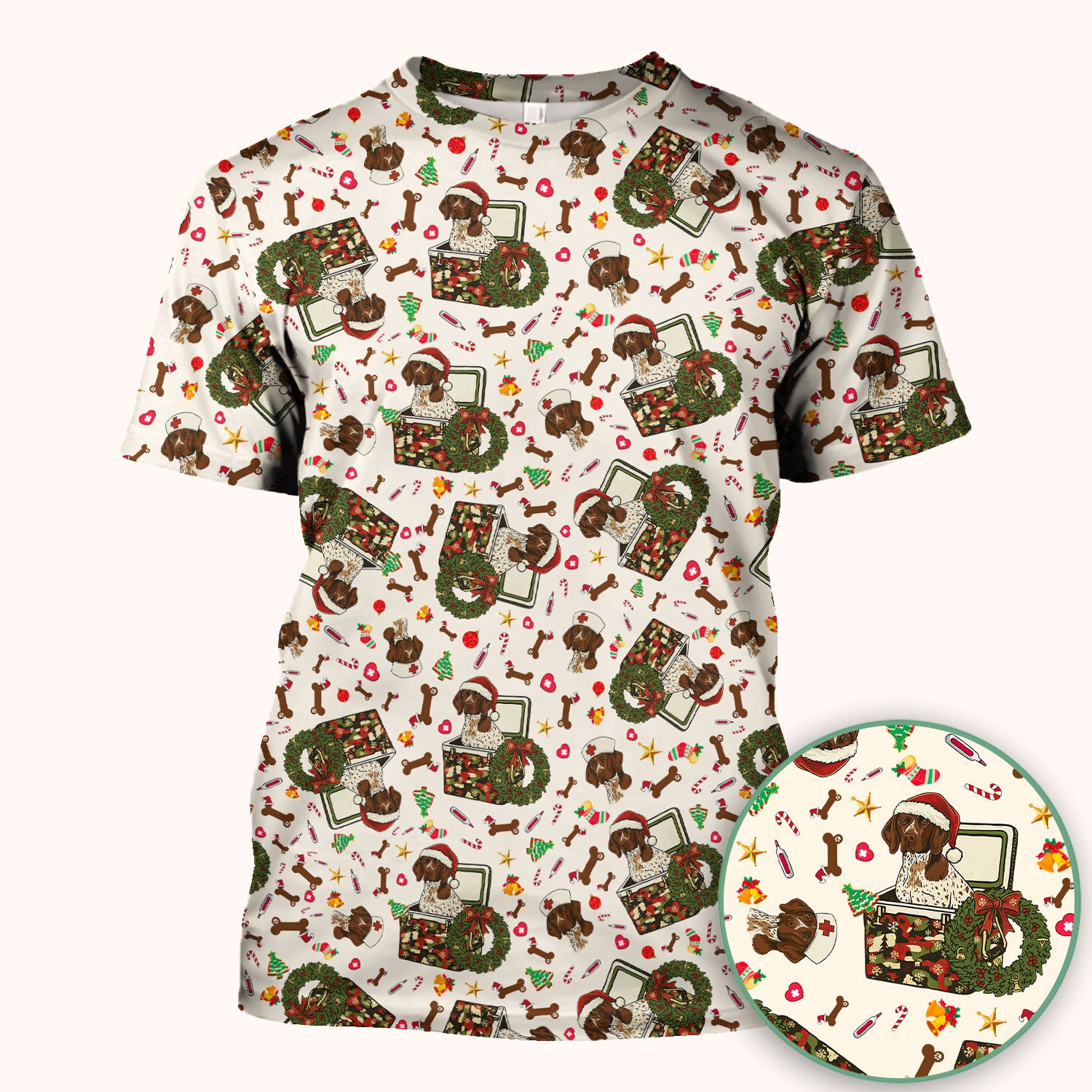 Christmas Dachshund Scrub Top - Cute Sausage Dog Nurse Shirt - Funny Holiday Medical Uniform for Women RN LPN CNA Gift