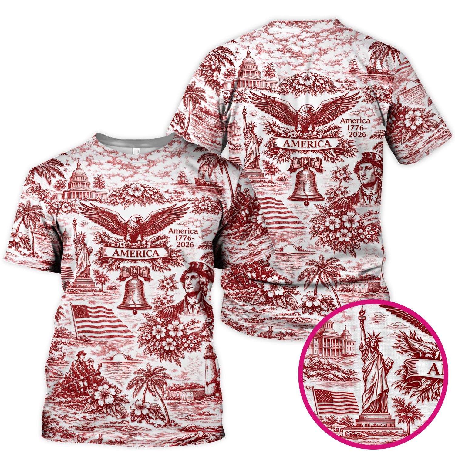 Patriotic America Heritage Toile Pattern Scrub Top, Breathable Fabrics Nursing Uniform