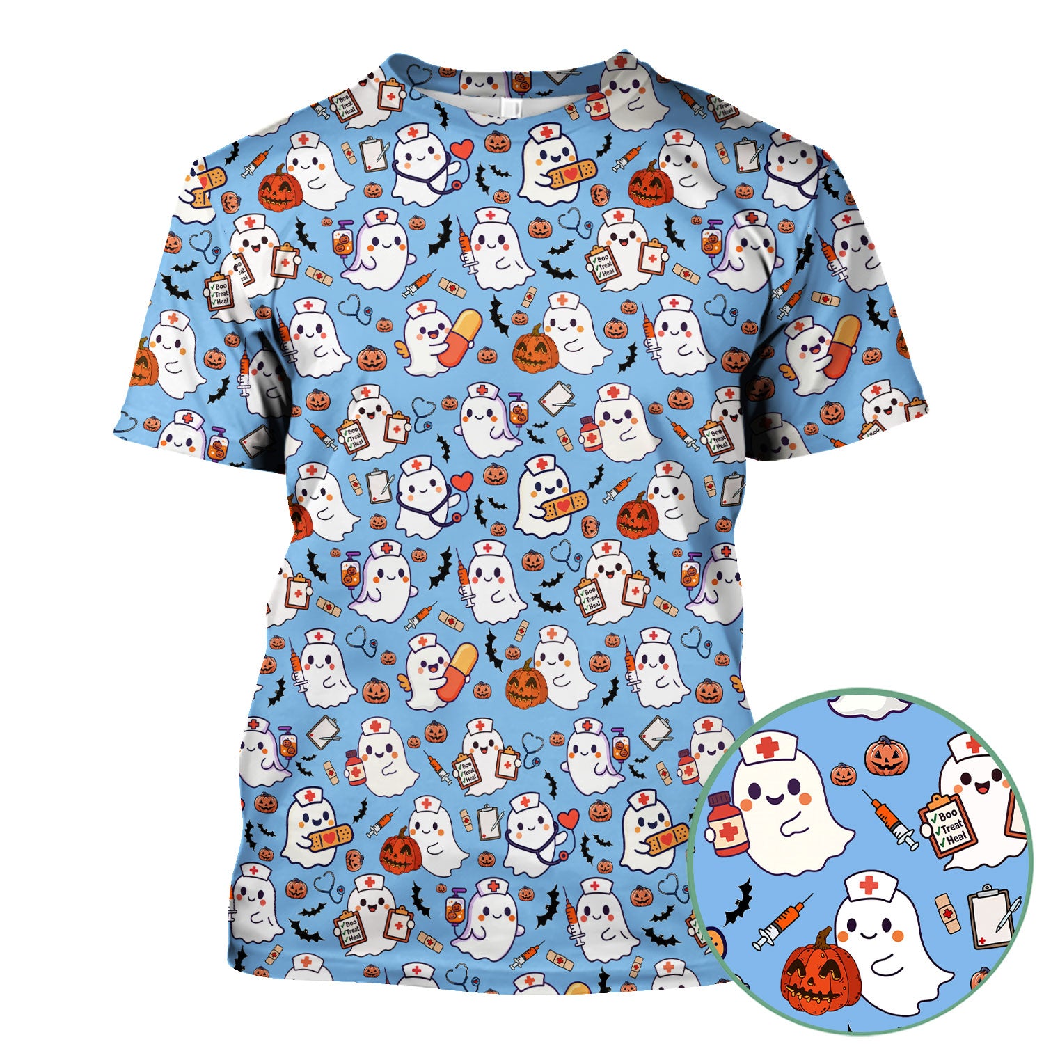 Boo Halloween Scrub Top - Pumpkin Shirt Womens - Comfortable Scrubs for Nurses - Breathable Fabrics Nursing Uniform