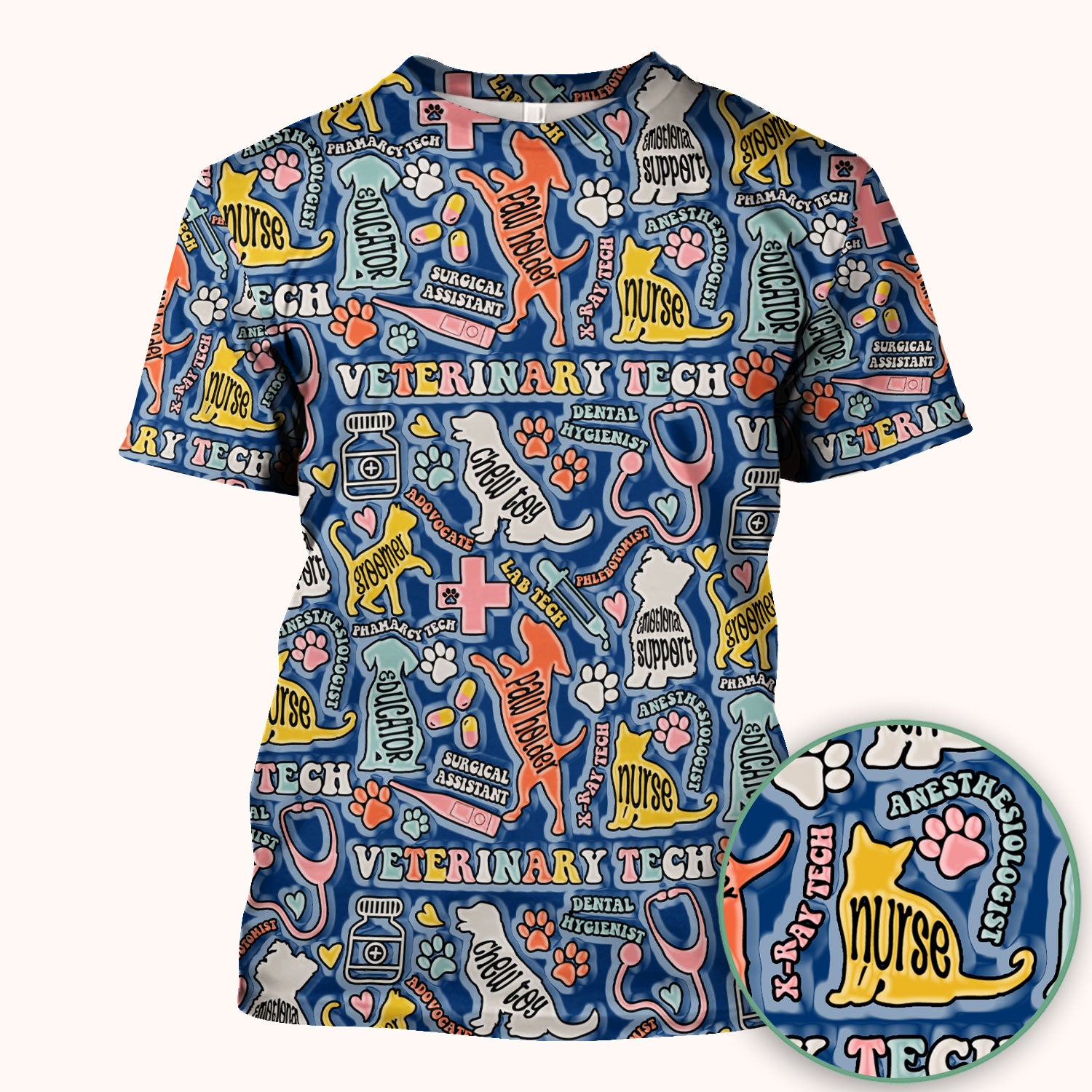 Veterinary Tech Nurse Scrub Top - Dog Cat Pet Medical Shirt - Funny Vet Tech Animal Scrubs for Women LPN RN CNA