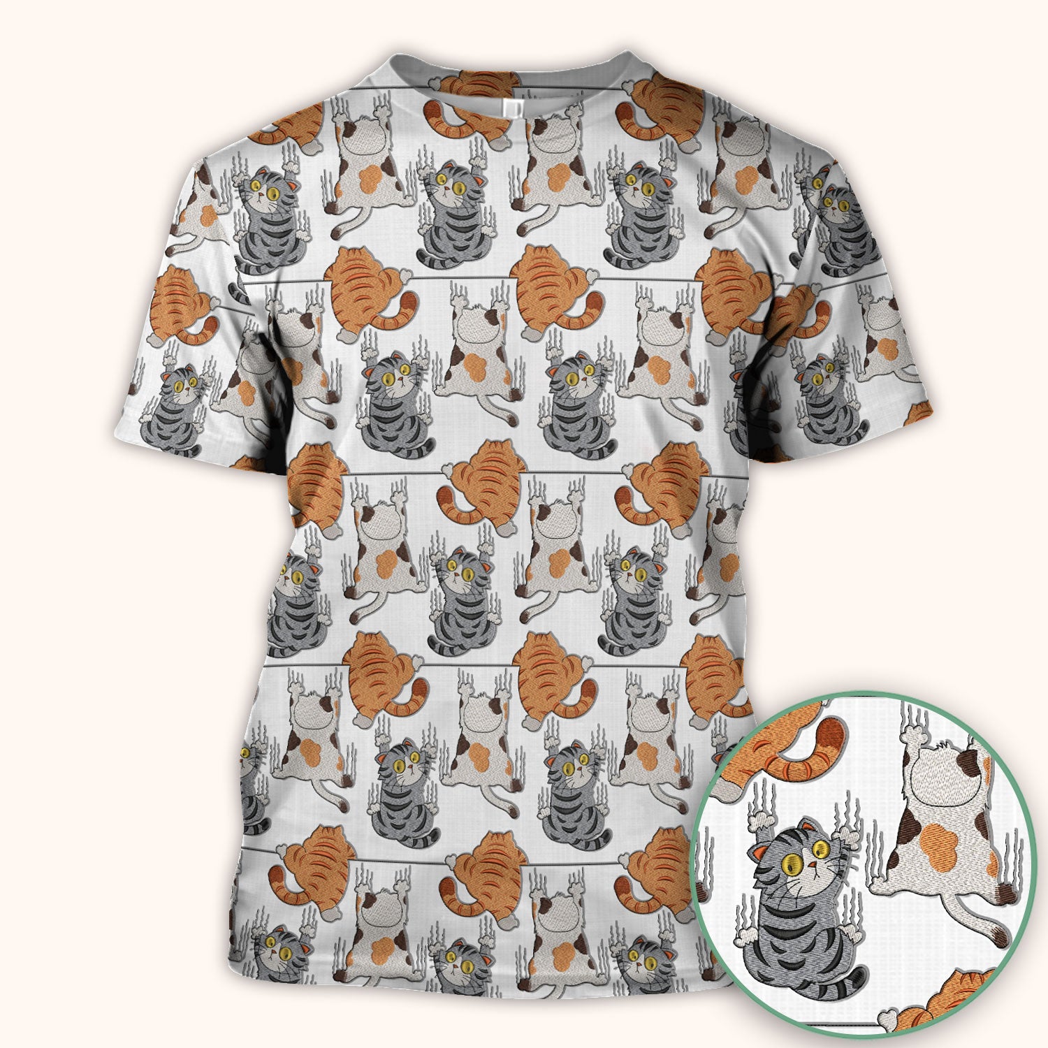 Cute Cat Pattern Nurse Scrub Top, Cats Medical Pattern Shirt, Breathable Fabrics Nursing Uniform