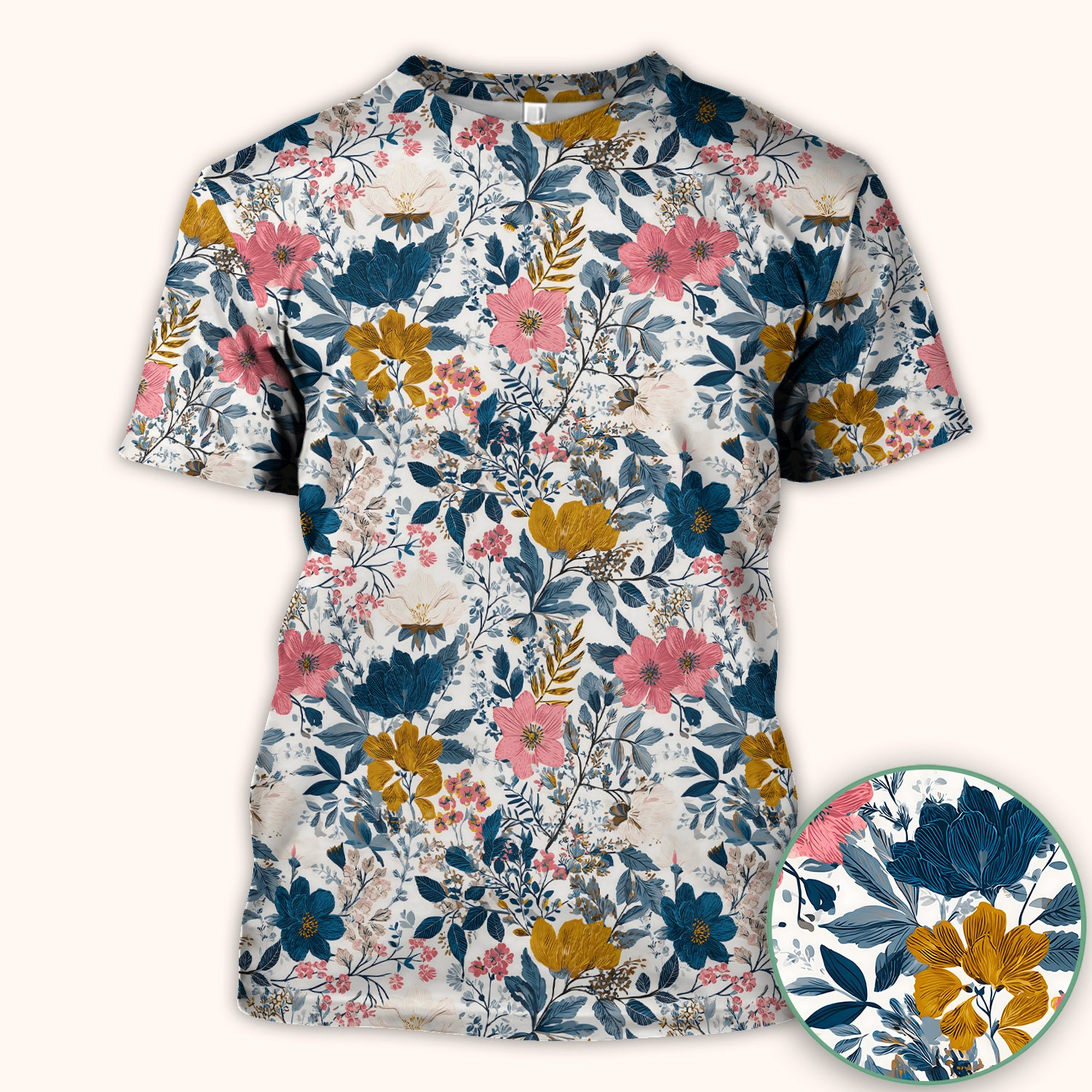 Elegant Floral Garden Bloom Pattern Scrub Top, Comfortable Scrubs for Nurses