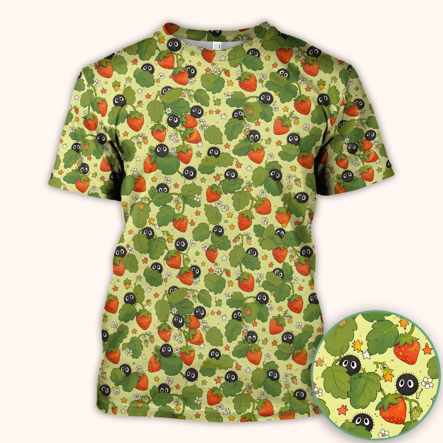 Cute Strawberry Soot Sprite Pattern Scrub Top, Comfortable Scrubs for Nurses