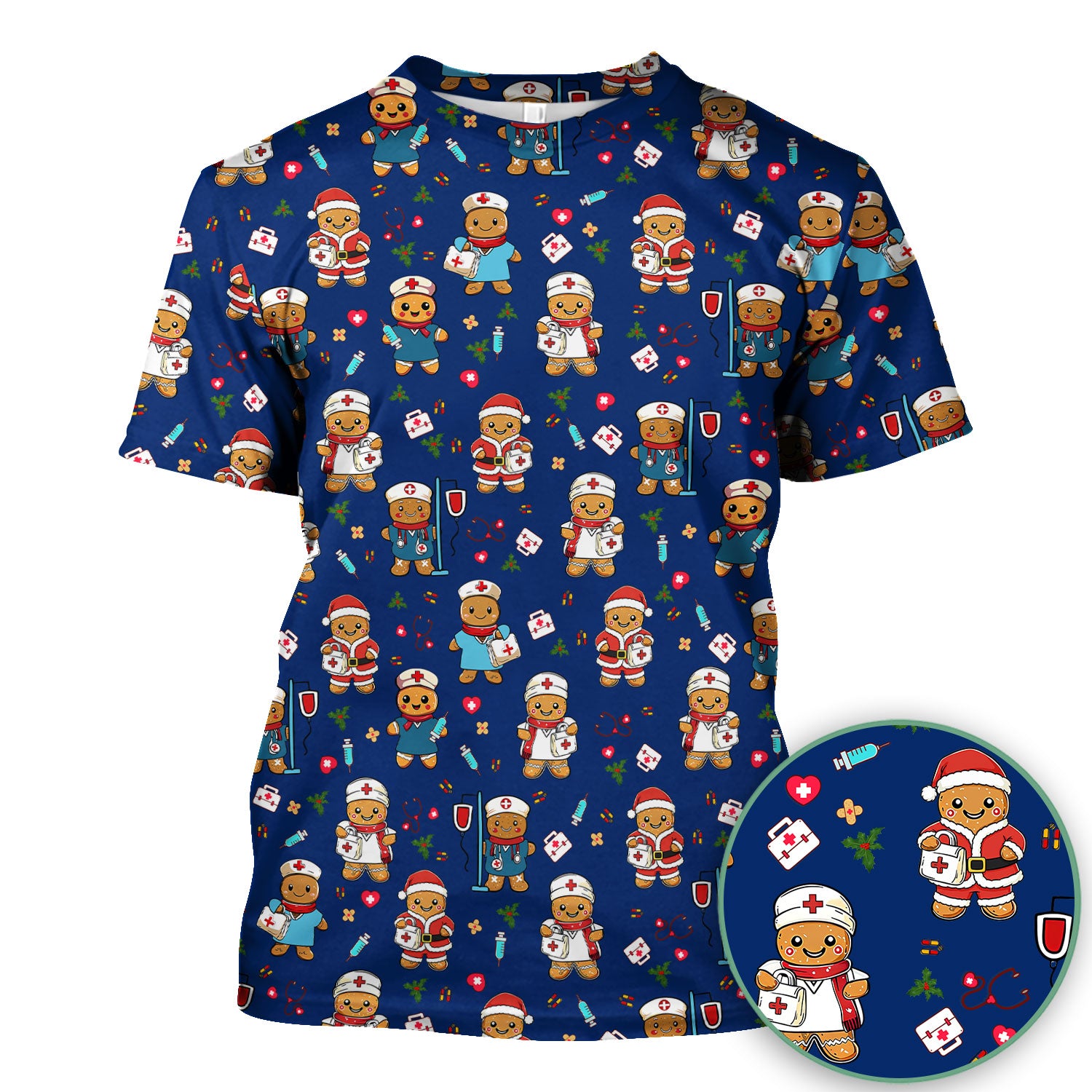 Elf Gingerbread Man Nurse Scrub Top - Santa’s Favorite Nurse Holiday Medical Uniform RN LPN CNA Gift