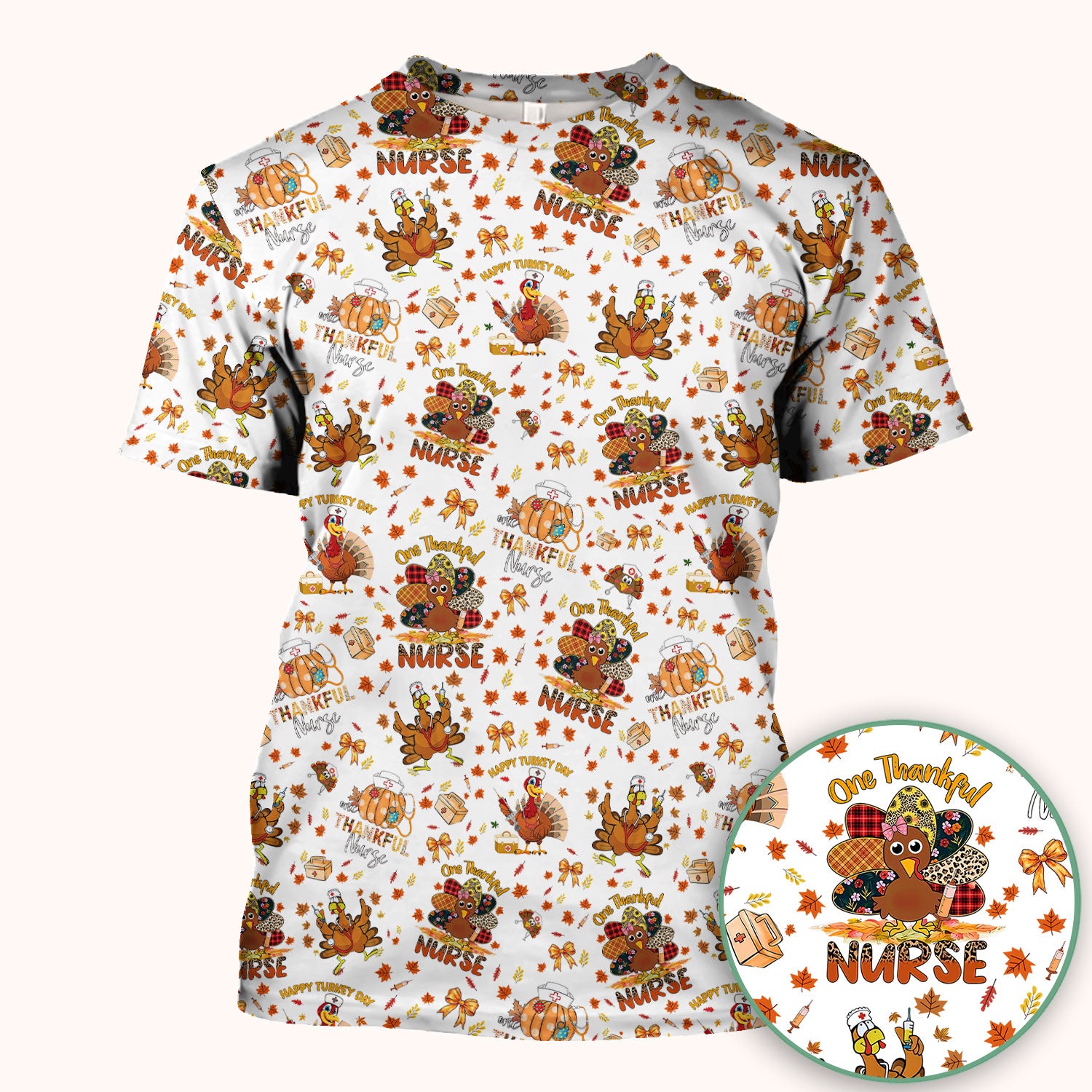 Thanksgiving Nurse Shirt for Women - Turkey Pumpkin Scrub Top for Nurses - Fall Med Uniform for RN CNA LPN