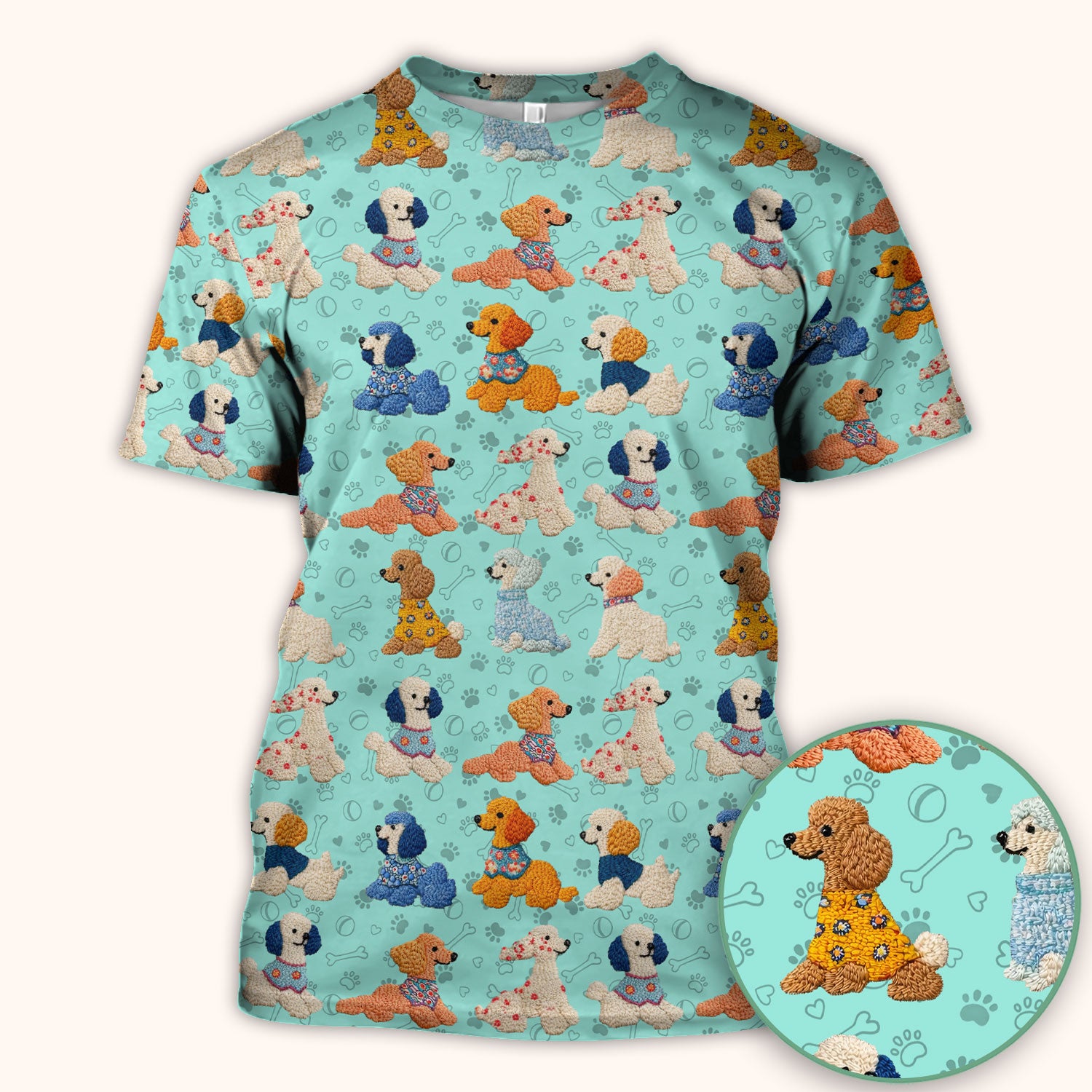 Cute Colorful Poodle Pattern Scrub Top, Comfortable Scrubs for Nurses