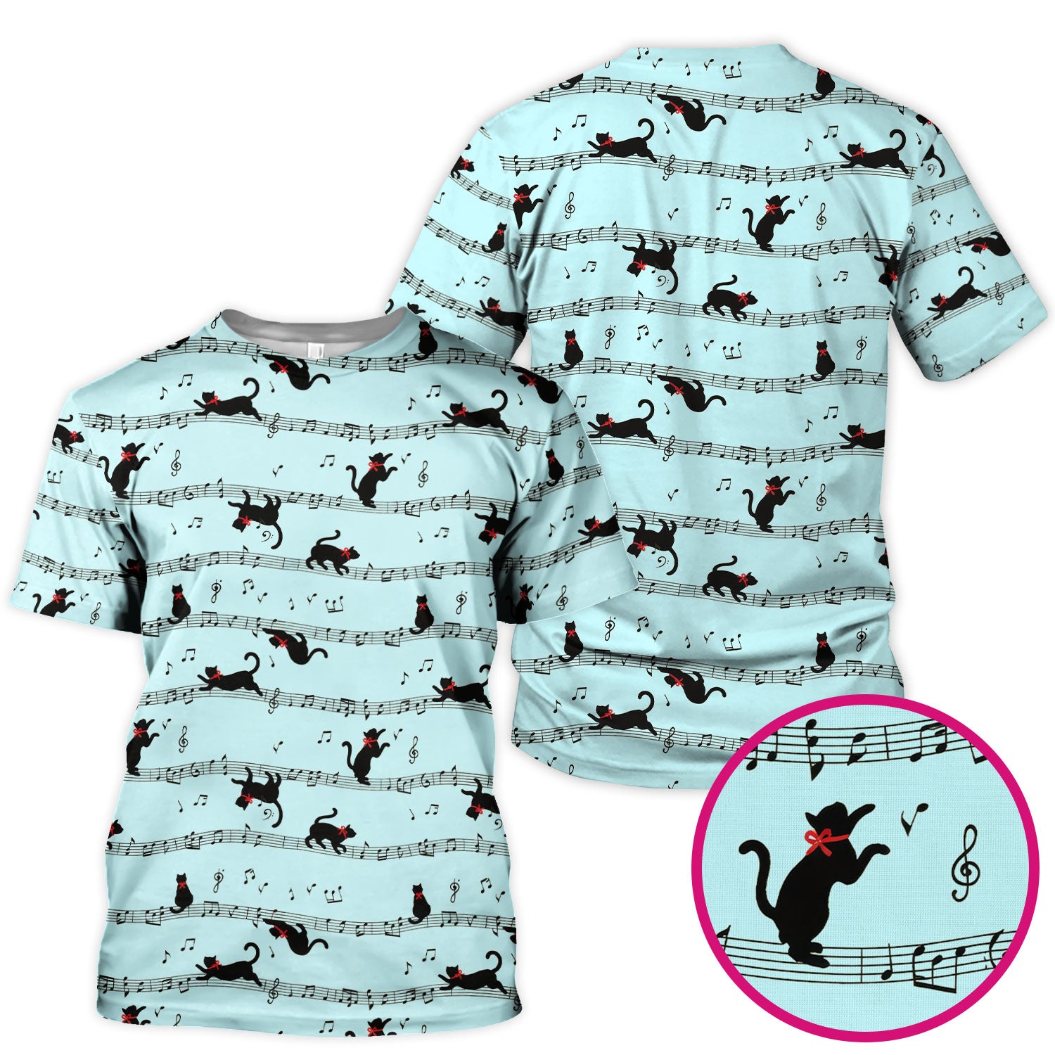 Cute Dancing Black Cat Music Staff Pattern Scrub Top, Comfortable Scrubs for Nurses