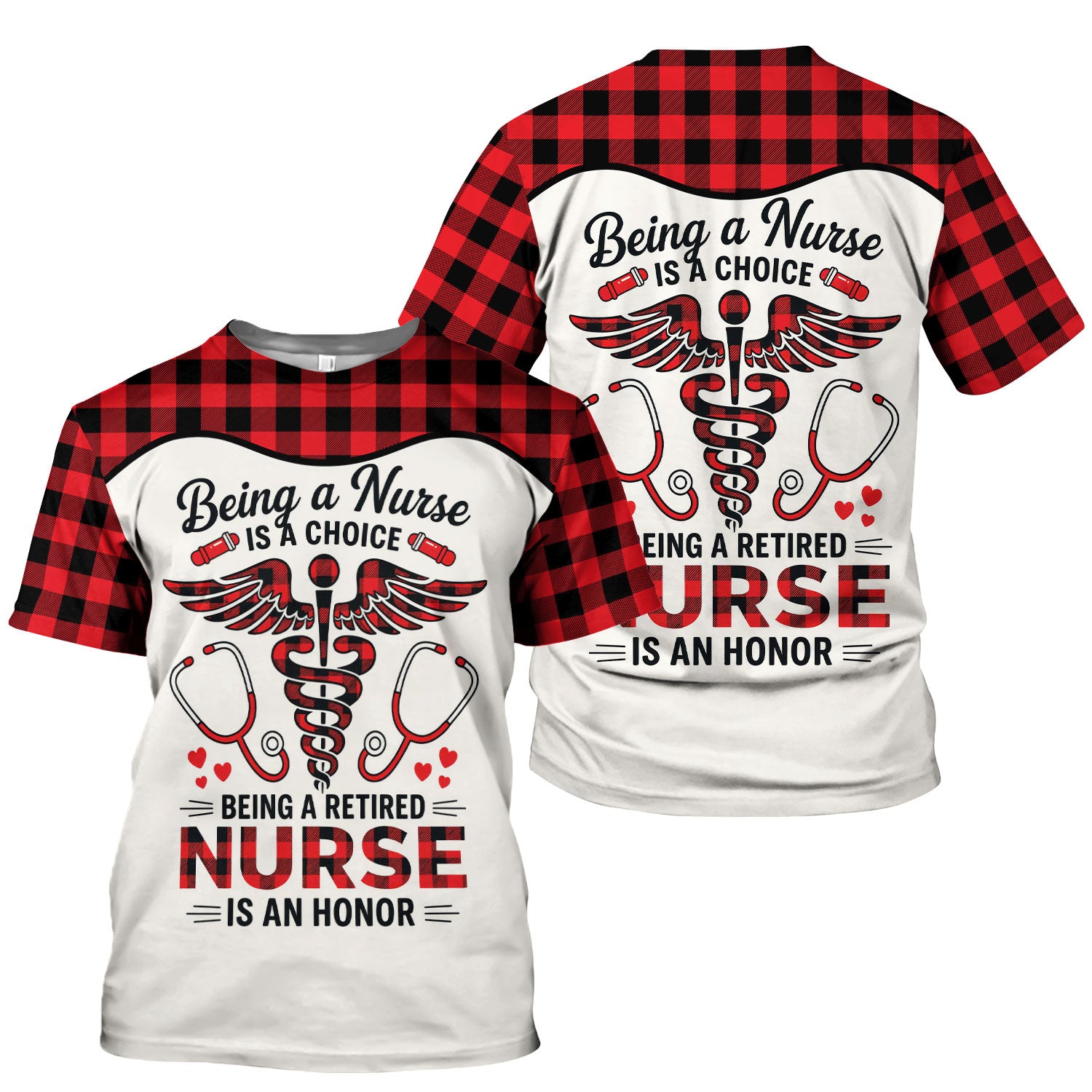 Being a Nurse Is a Choice Retired Nurse Scrub Top - Red Plaid Medical Work Shirt - Retirement Gift for Nurses