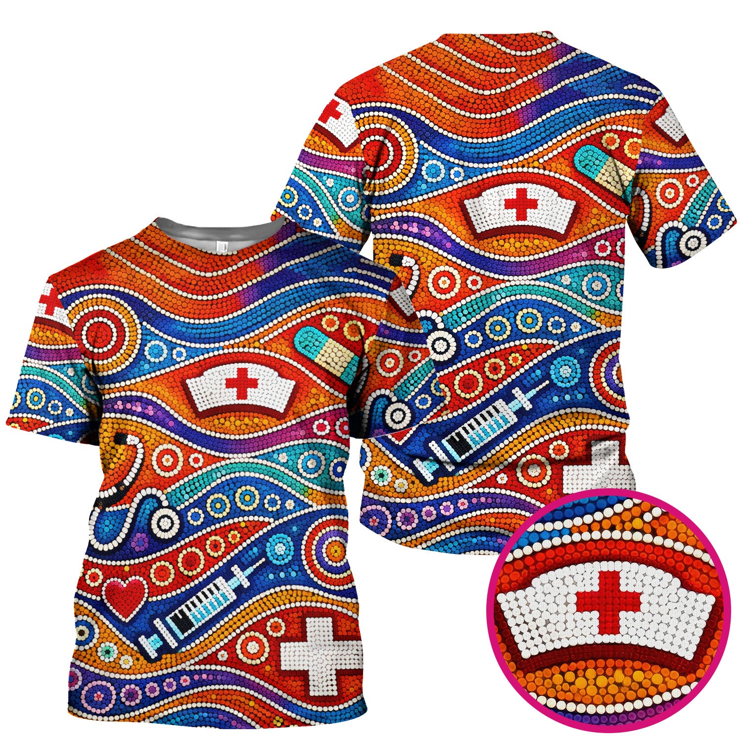 Aboriginal Dot Art Nurse Scrub Top, Artistic Medical Pattern Shirt, Breathable Fabrics Nursing Uniform