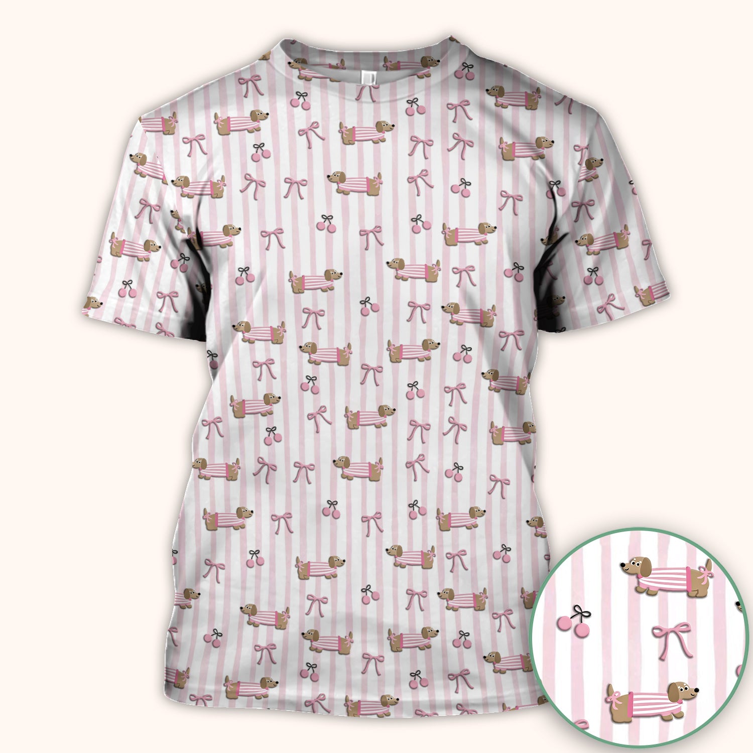 Cute Dachshund Pink Stripe Pattern Scrub Top, Breathable Fabrics Nursing Uniform
