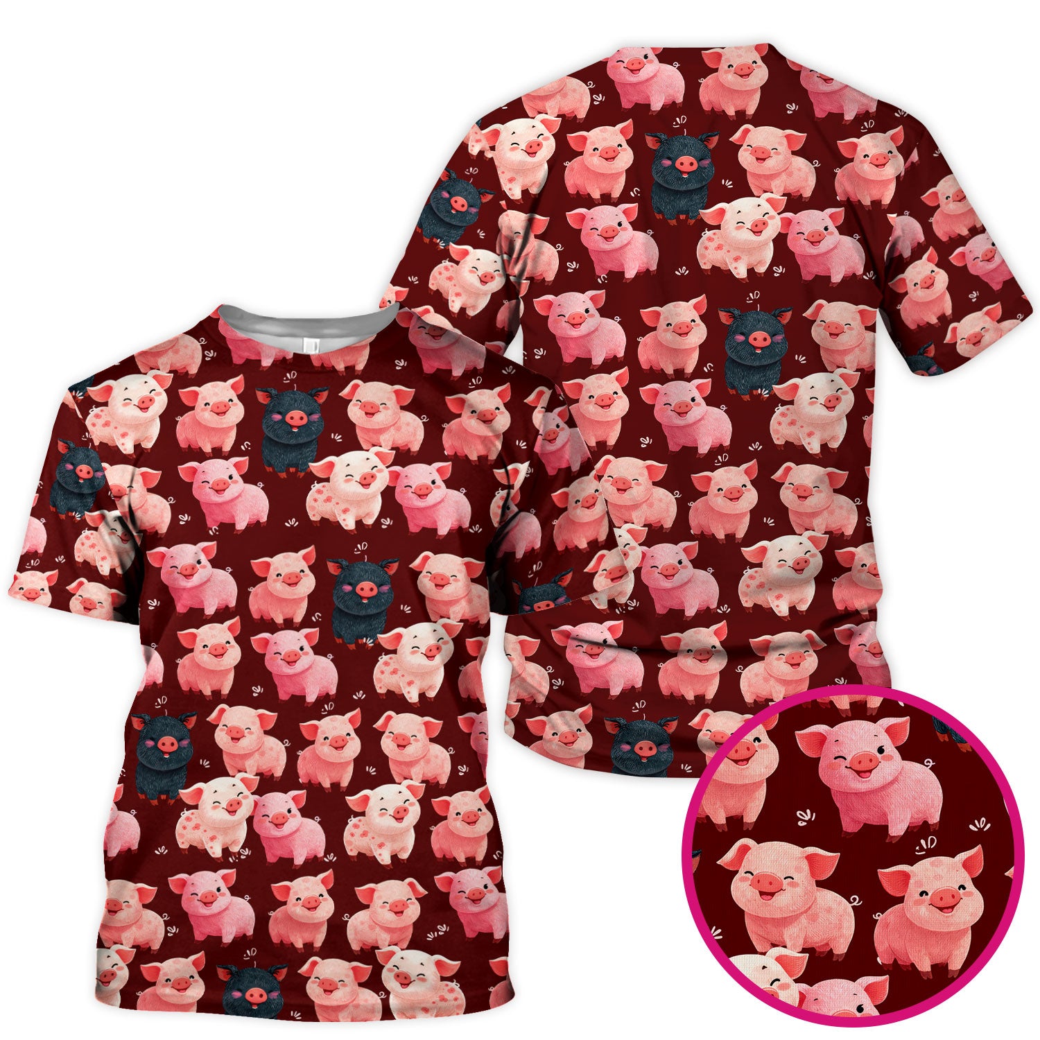 Funny Farm Pig Cartoon Pattern Scrub Top, Comfortable Scrubs for Nurses