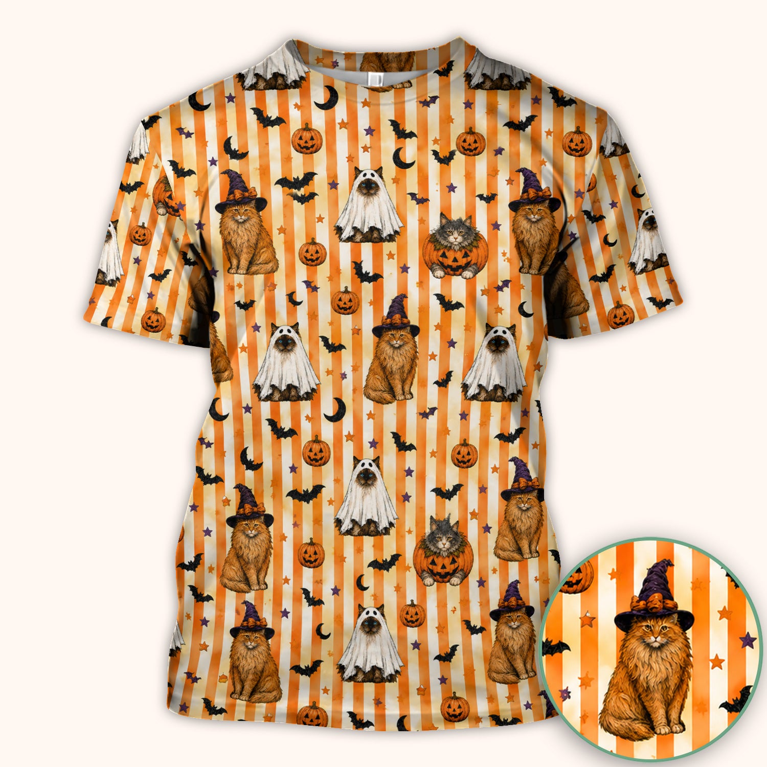 Halloween Cat Print Scrub Top, Comfortable Scrubs for Nurses