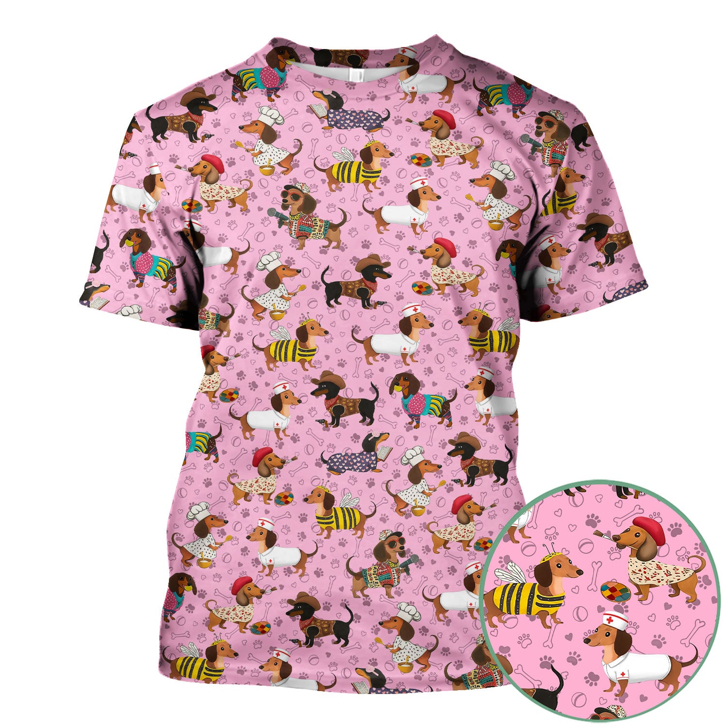 Funny Dachshund Scrub Top for Nurses - Wiener Dog in Bee, Chef, Nurse Costumes - Cute Sausage Dog Medical Shirt RN CNA LPN