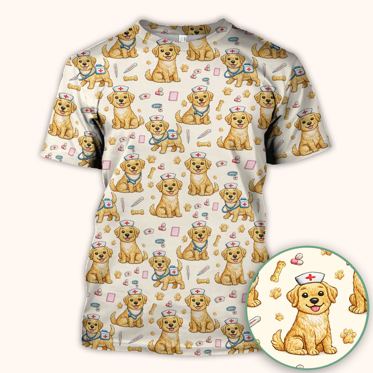 Cute Puppy Nurse Medical Print Scrub Top, Comfortable Scrubs for Nurses