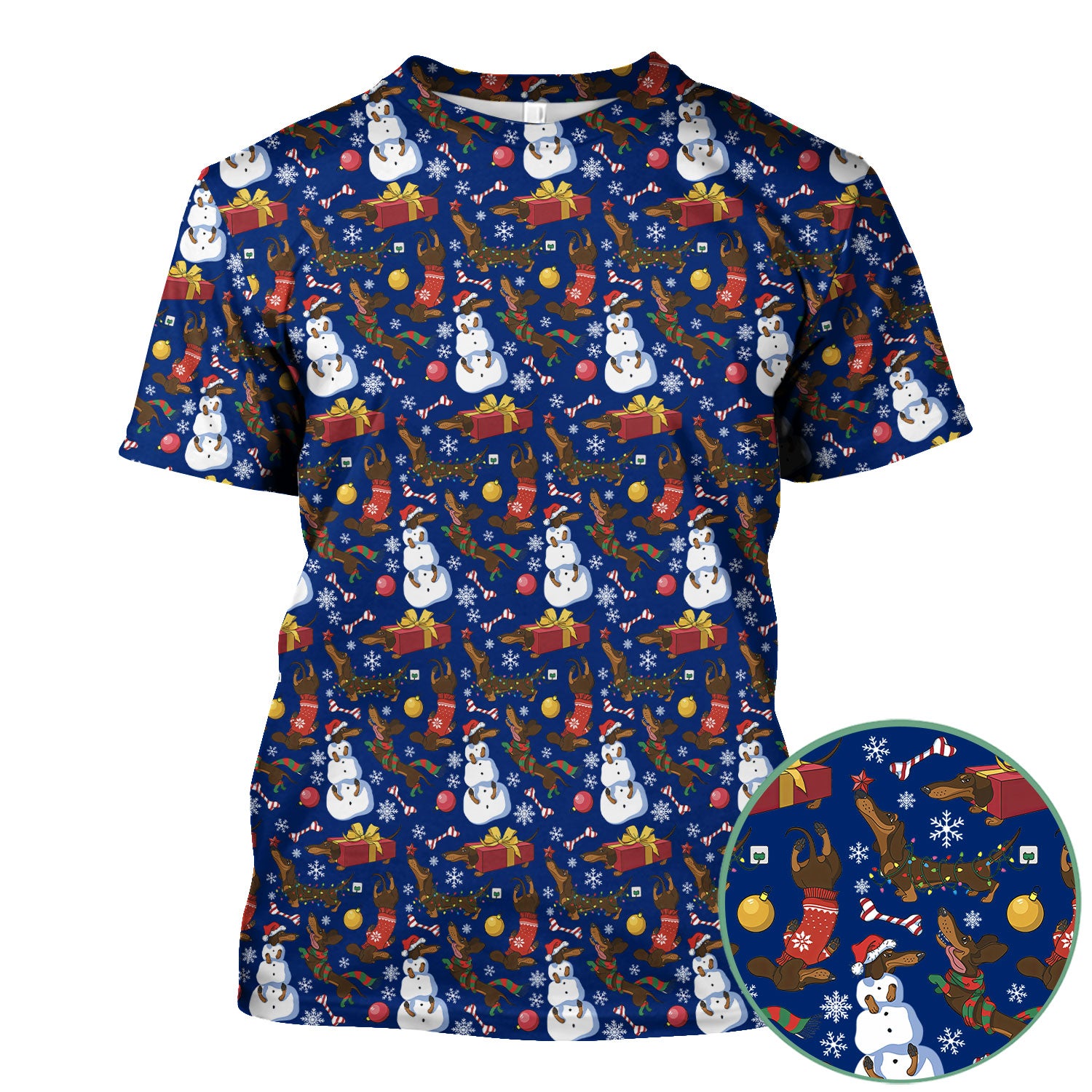 Custom Nurse Scrubs for Women - Christmas Dachshund Dog & Snowman Print - Multi Color Nursing Shirt Holiday Gift for Nurses