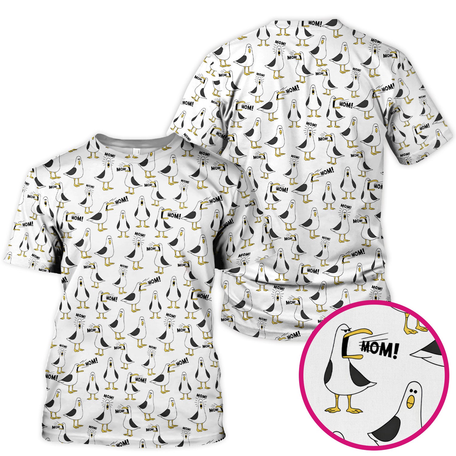 Funny Seagull Mom Seamless Pattern Scrub Top, Comfortable Scrubs for Nurses