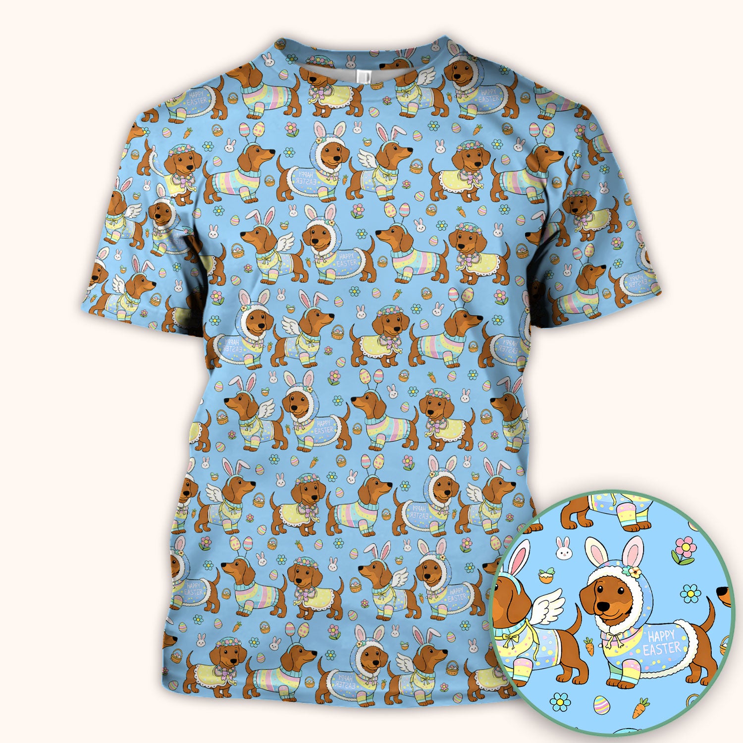 Easter Dachshund Bunny Print Scrub Top, Breathable Fabrics Nursing Uniform