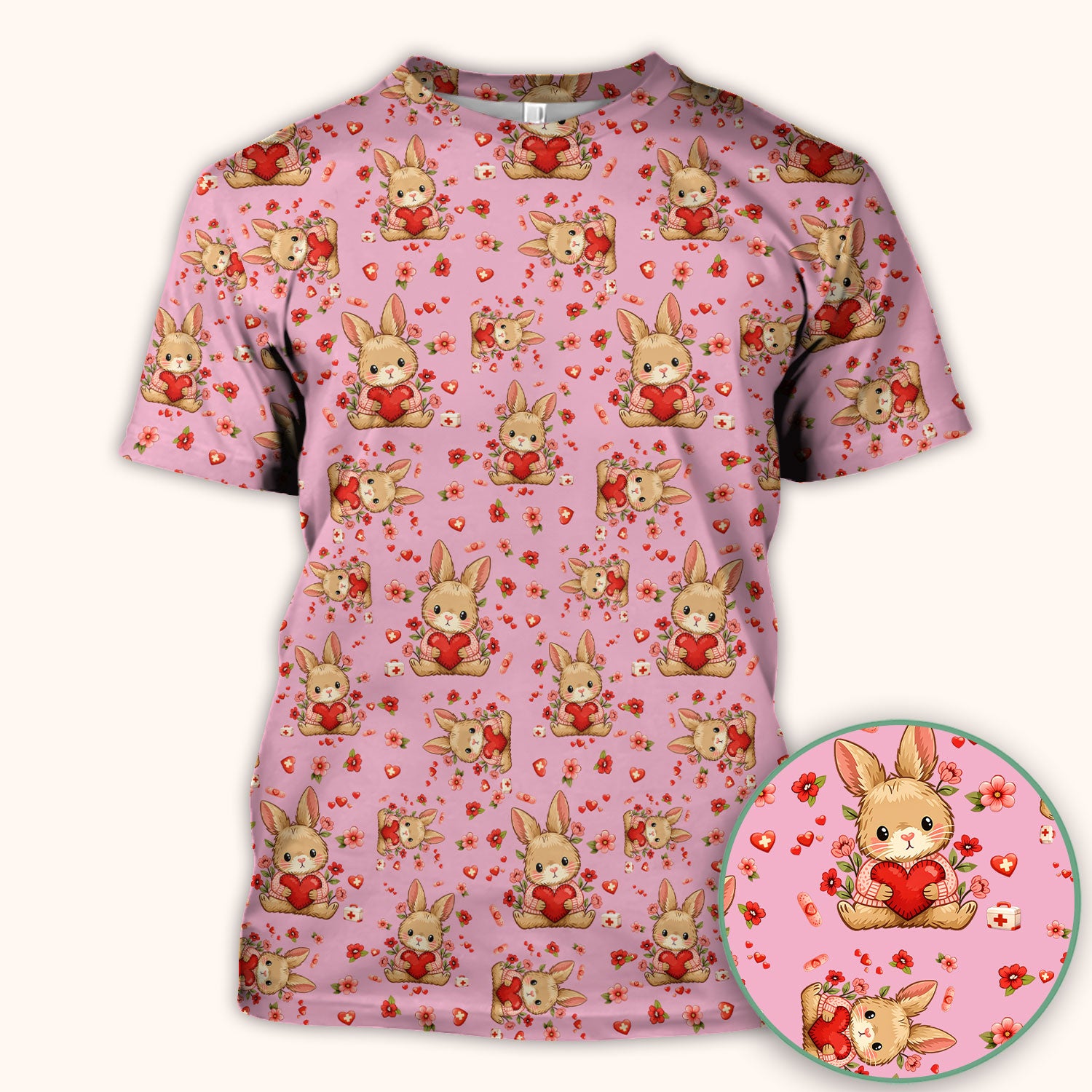 Adorable Bunny Heart Healthcare Design Scrub Top, Comfortable Scrubs for Nurses, Easter