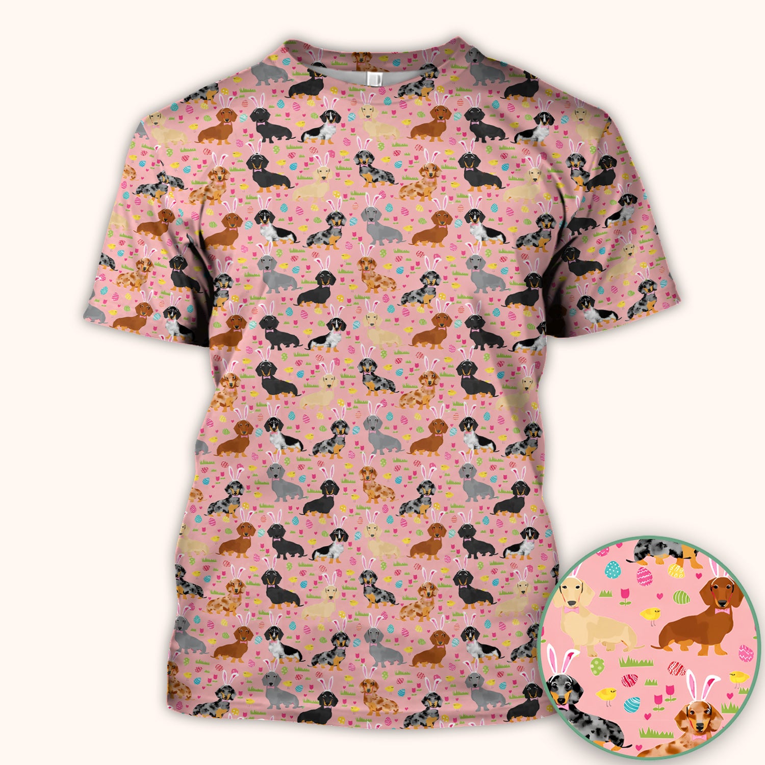 Easter Dachshund Dog Pattern Scrub Top, Comfortable Scrubs for Nurses