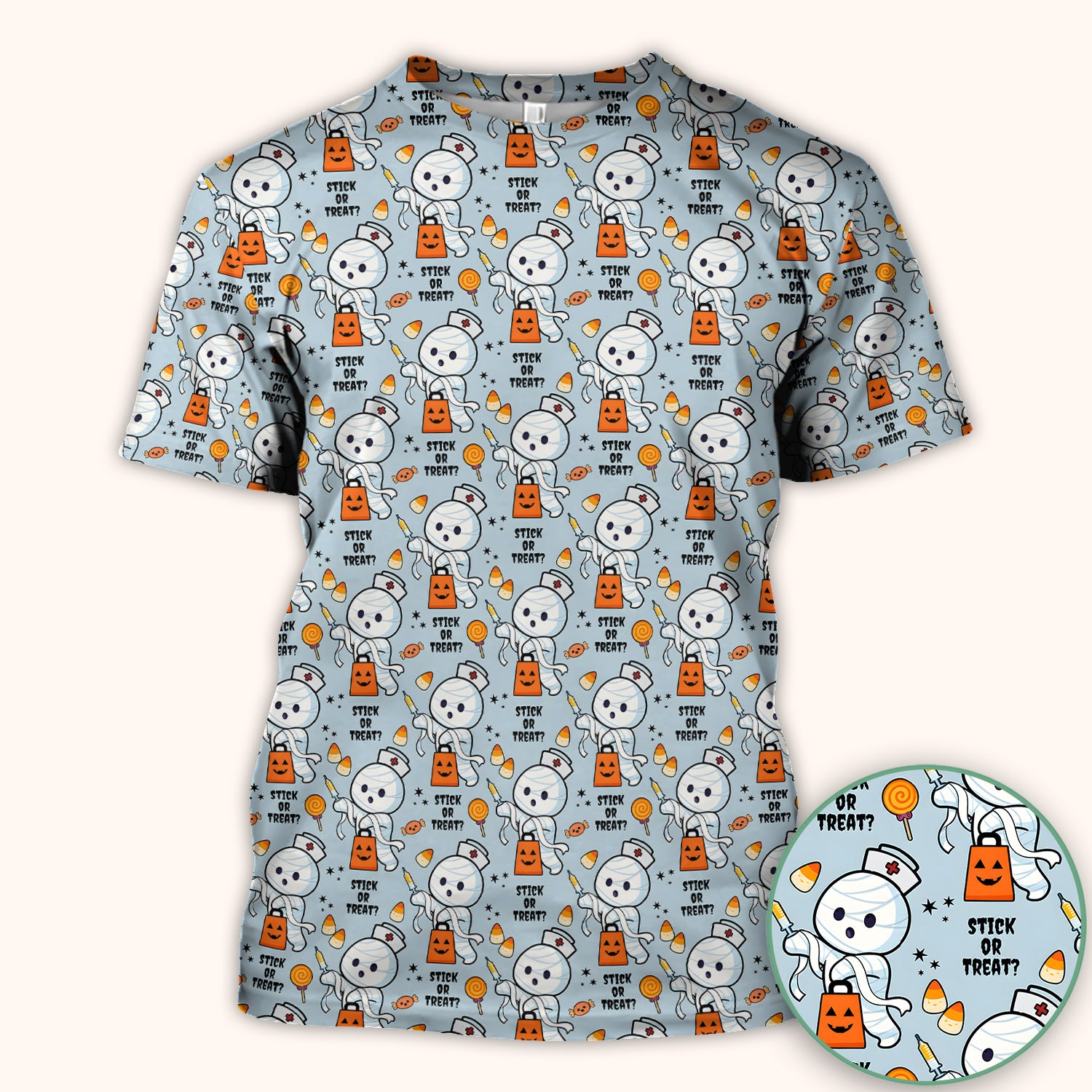 Funny Halloween Stick Or Treat Mummy Nurse Scrub Top, Comfortable Scrubs for Nurses