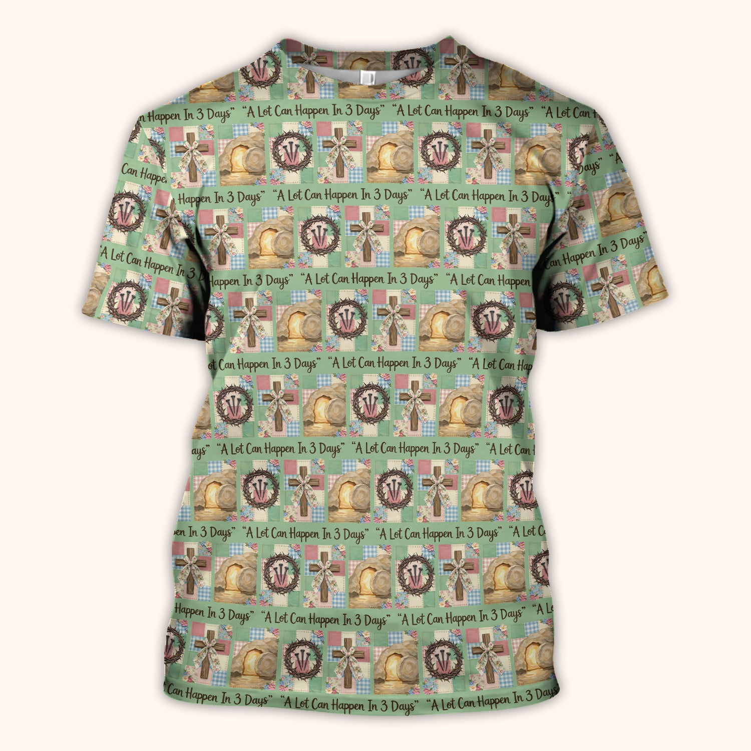 Christian Easter Cross Print Scrub Top, Breathable Fabrics Nursing Uniform