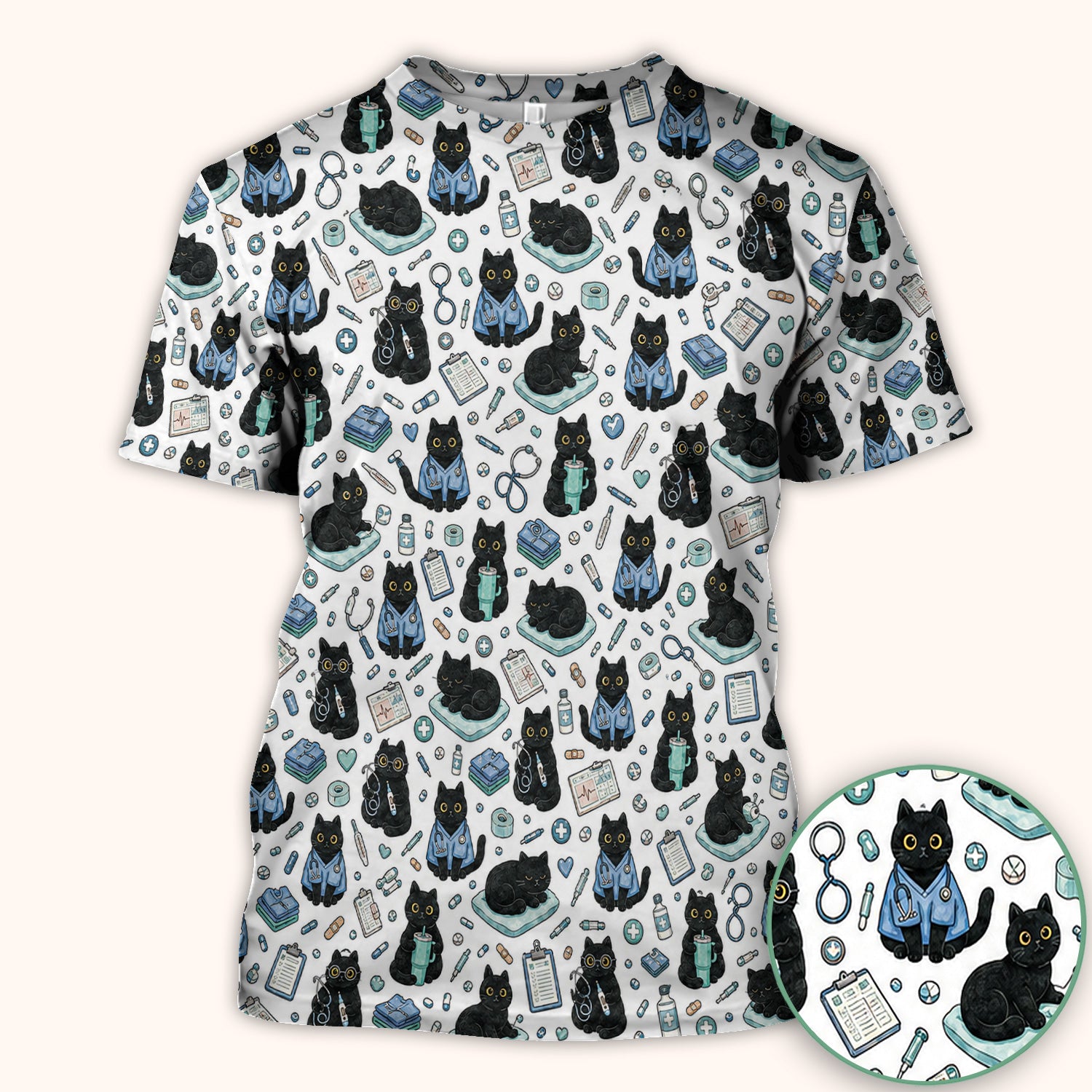 Black Cat Clinic Scrub Top, Comfortable Scrubs for Nurses