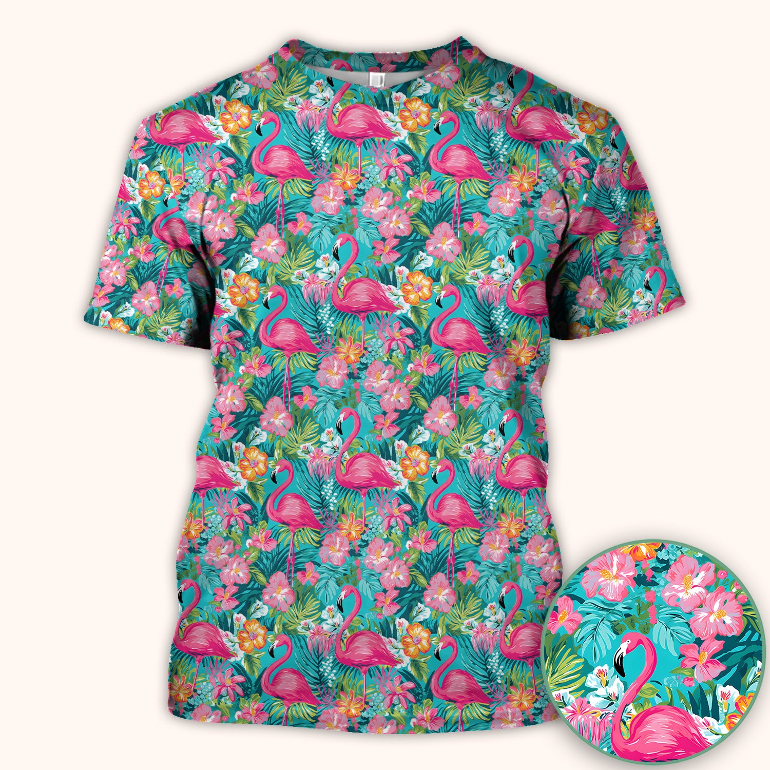 Tropical Flamingo Floral Pattern Scrub Top, Comfortable Scrubs for Nurses