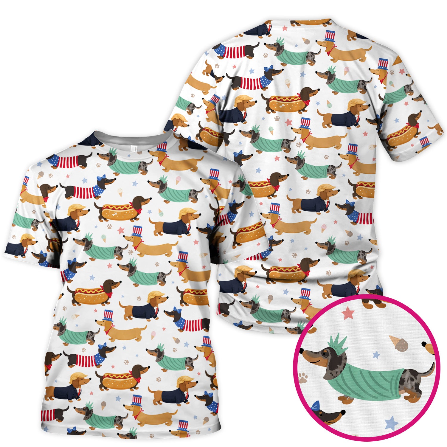 Funny Patriotic Dachshund Costume Dogs Pattern Scrub Top, Breathable Fabrics Nursing Uniform