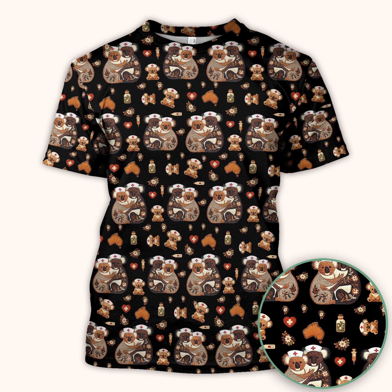 Cute Cartoon Koala Valentine Nurse Design Scrub Top, Breathable Fabrics Nursing Uniform