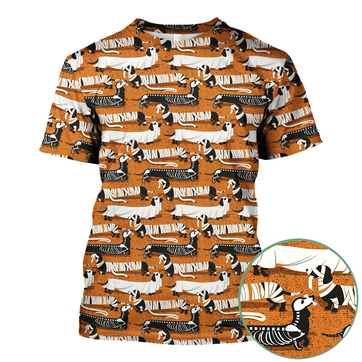 Dachshund Halloween Scrub Shirt - Multi Color Dog Print Scrub Top - Funny Skeleton Nurse Scrubs Gift for Women Men, CNA, RN