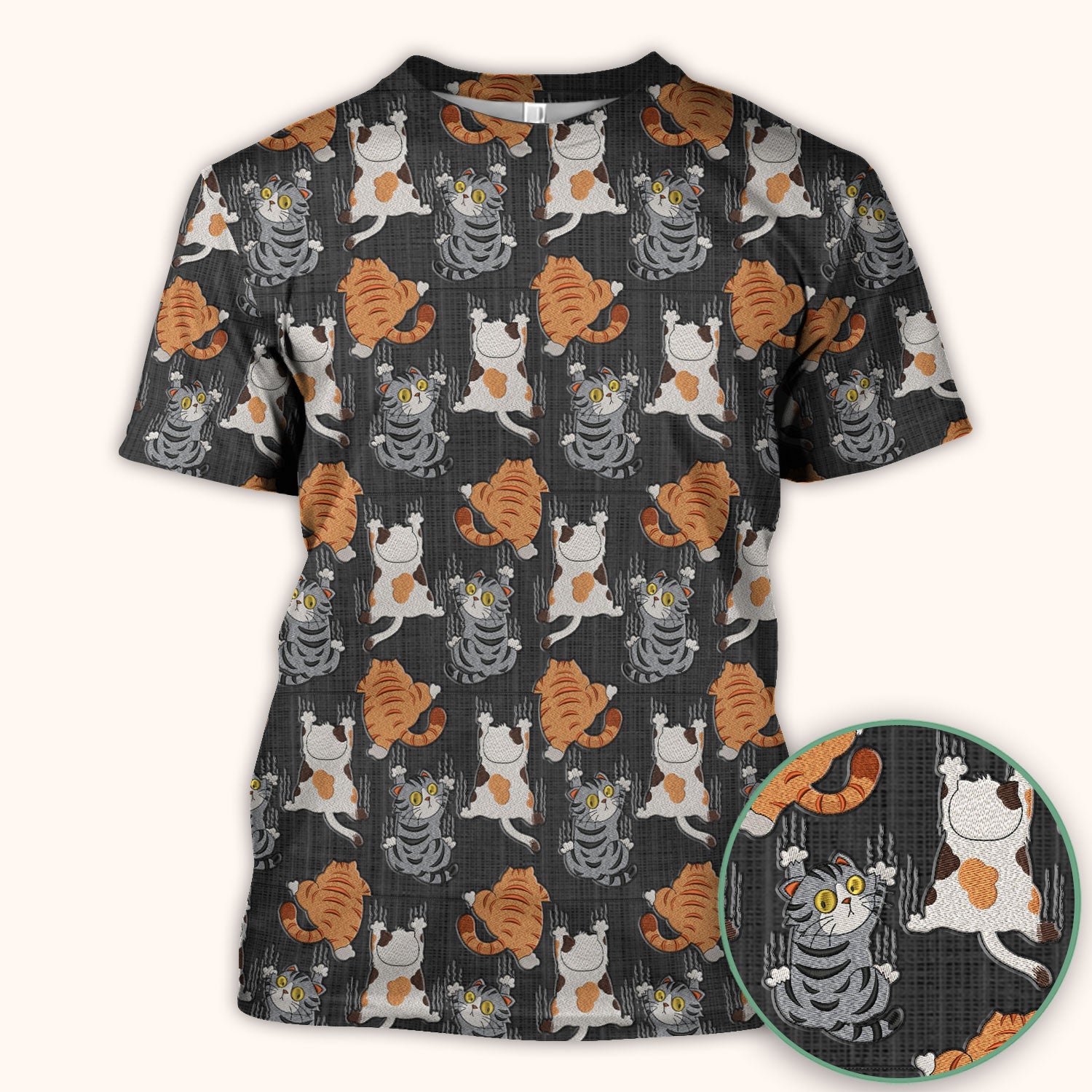 Cute Cat Pattern Nurse Scrub Top, Cats Medical Pattern Shirt, Breathable Fabrics Nursing Uniform