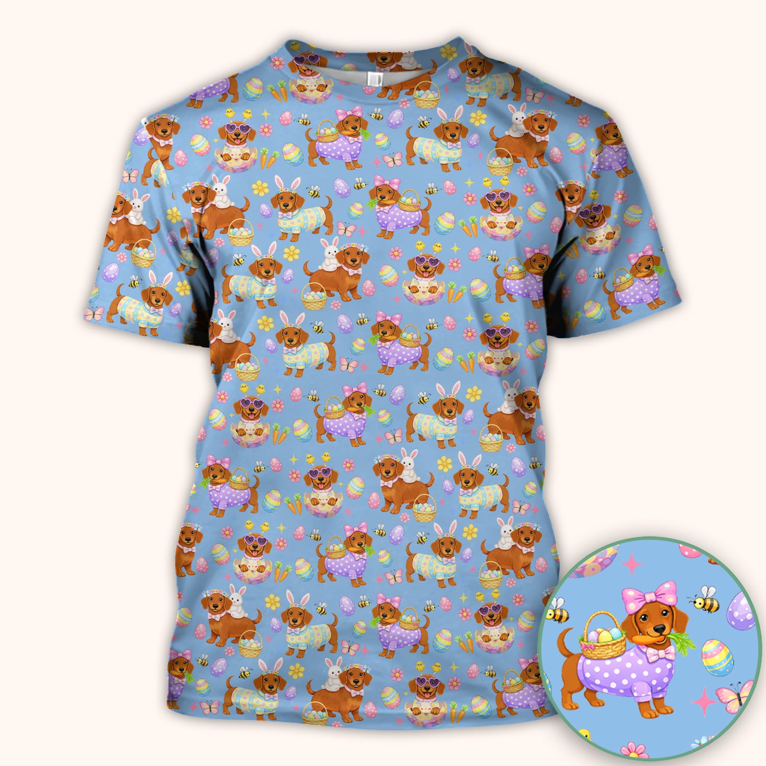 Cute Easter Dachshund Dog Pattern Scrub Top, Breathable Healthcare Uniform Top