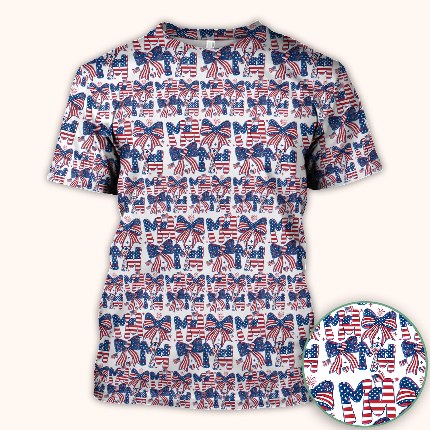 American Flag MaMa Bow Pattern Scrub Top, Comfortable Scrubs for Nurses