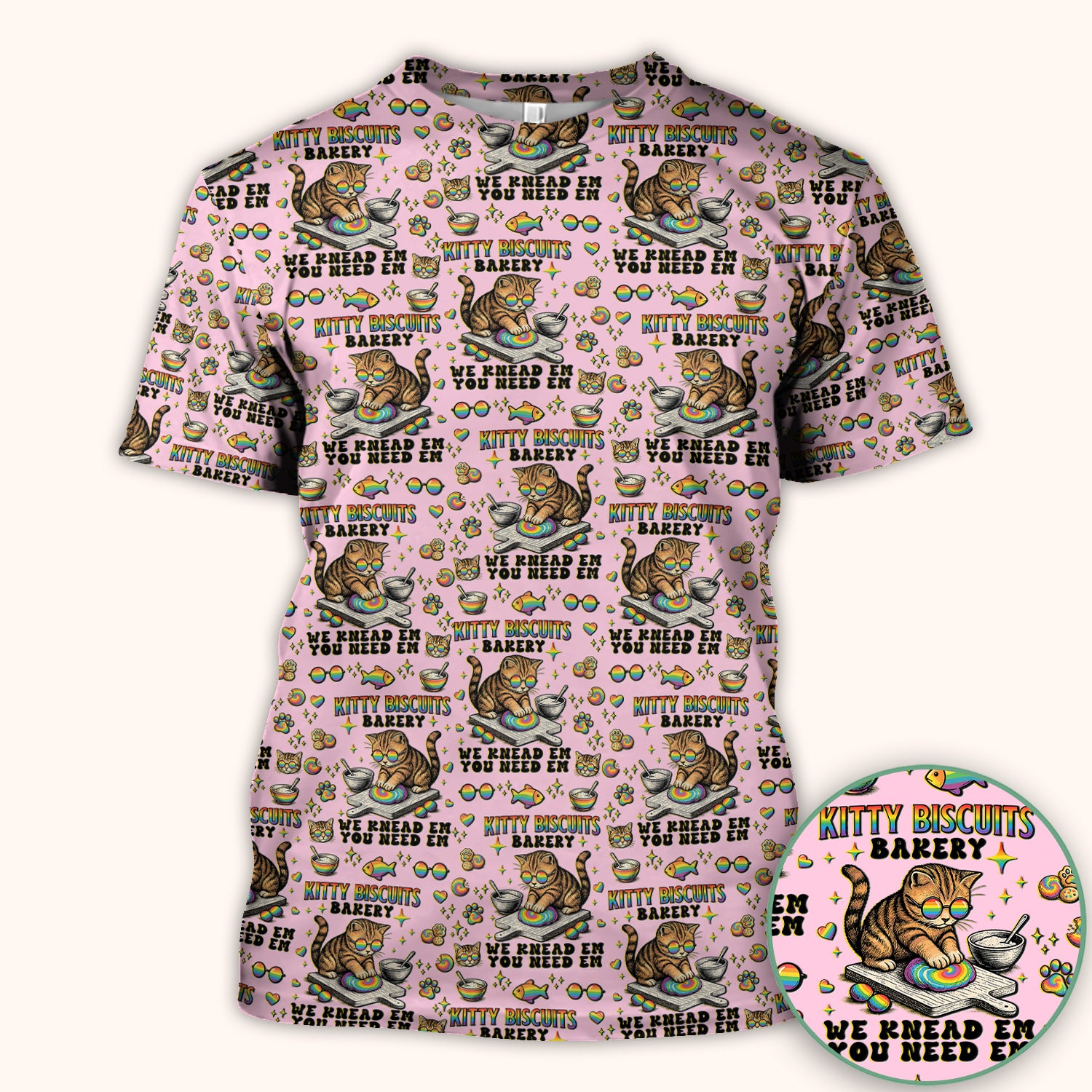 Pride Nurse Cat Baking Rainbow Dough Pattern Scrub Top, Breathable Fabrics Nursing Uniform