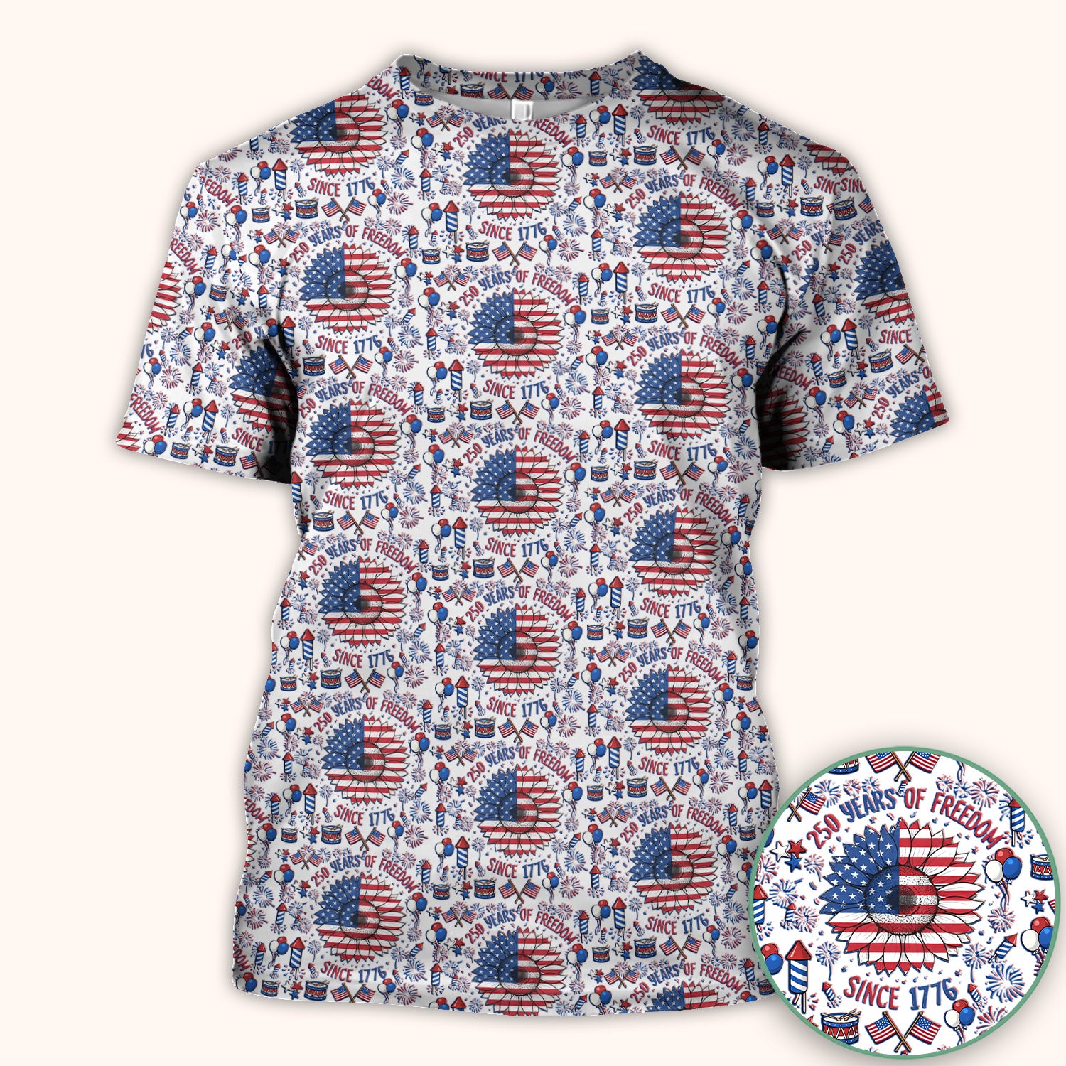 Festive Patriotic Sunflower American Flag Fireworks Pattern Scrub Top, Comfortable Scrubs for Nurses