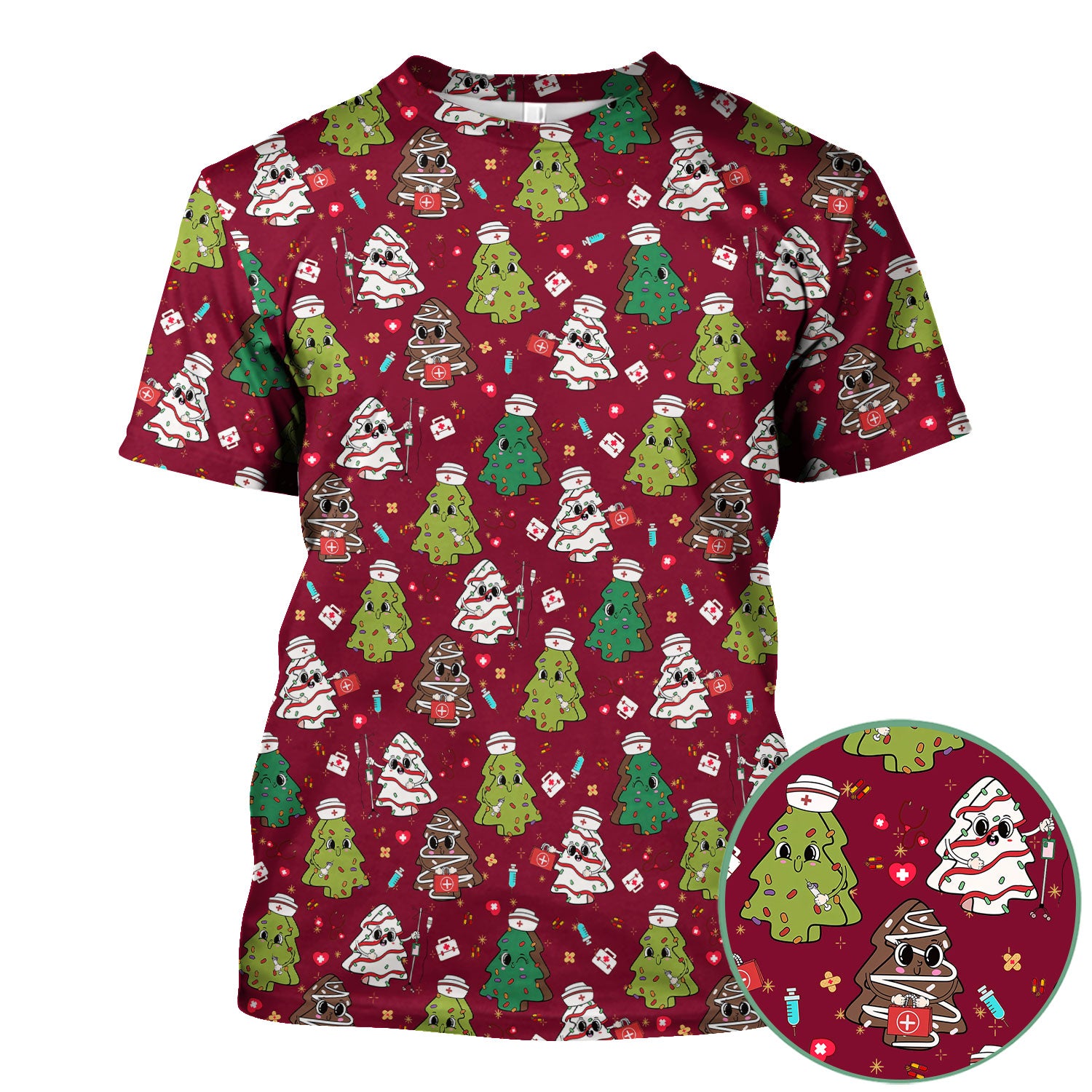 Cute Christmas Tree Nurse Shirt - Holiday Scrub Top for Women - Funny Medical Uniform Xmas Gift RN LPN CNA