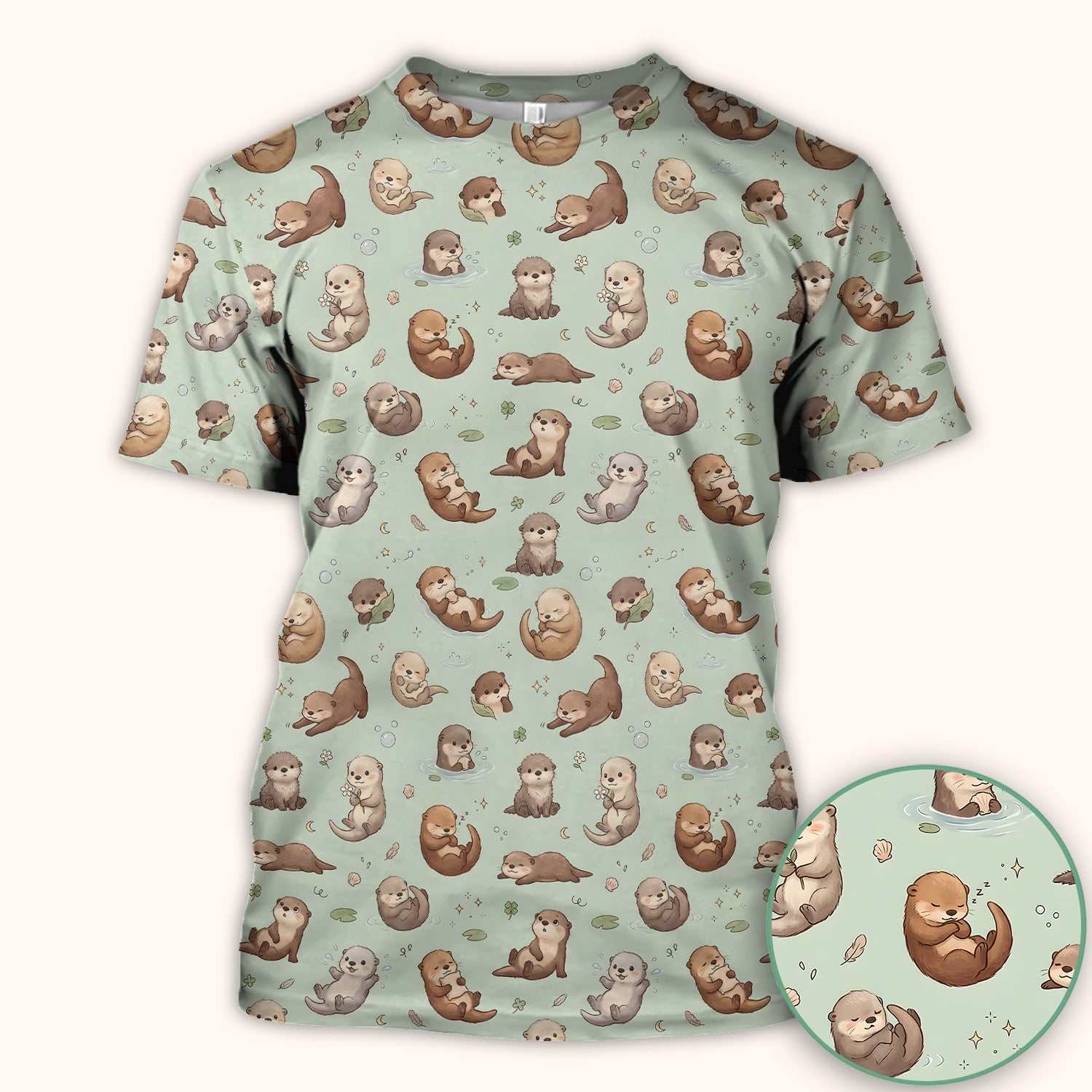 Cute Otter Pattern Scrub Top, Comfortable Scrubs for Nurses