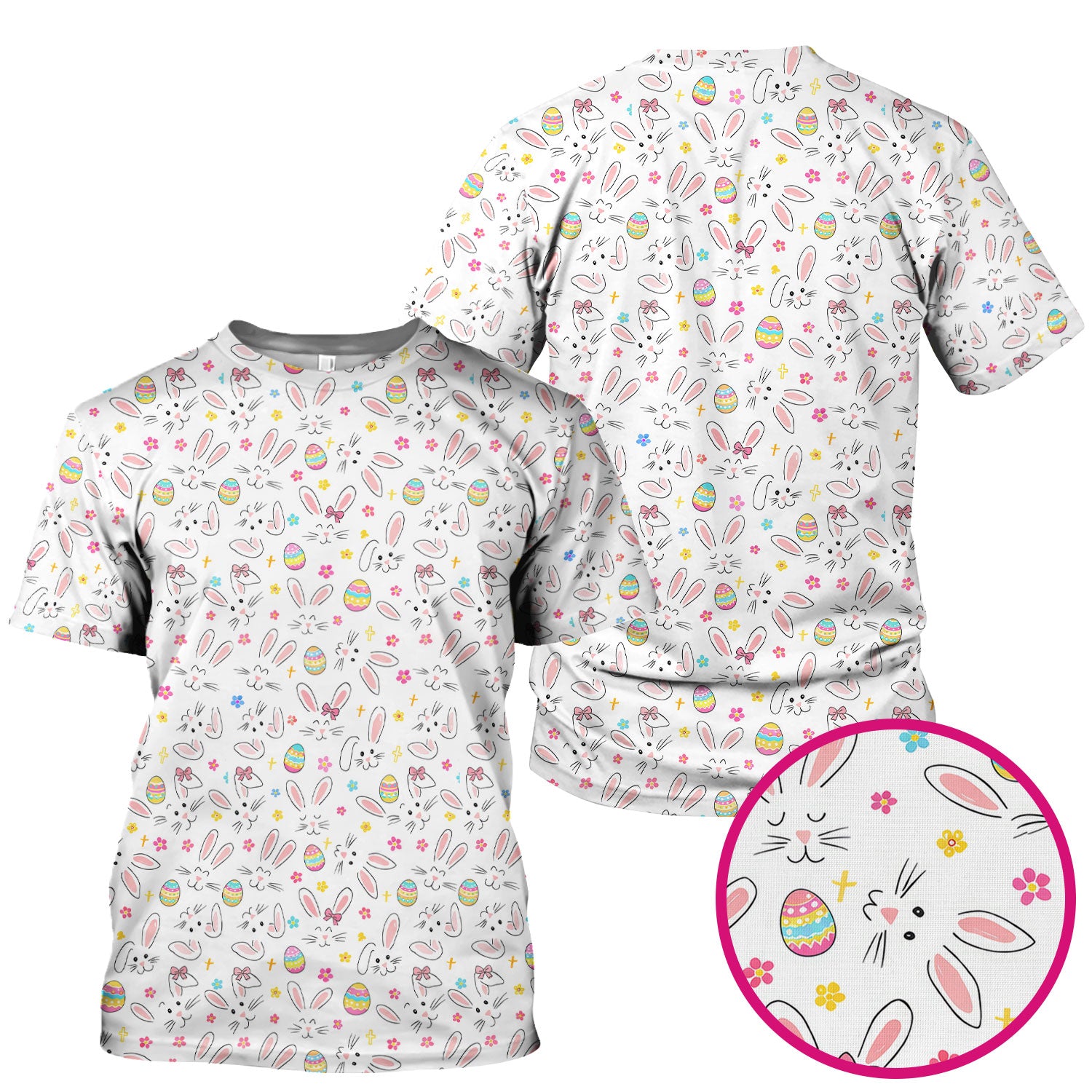 Easter Bunny Faces And Pastel Egg Print Scrub Top, Comfortable Scrubs for Nurses