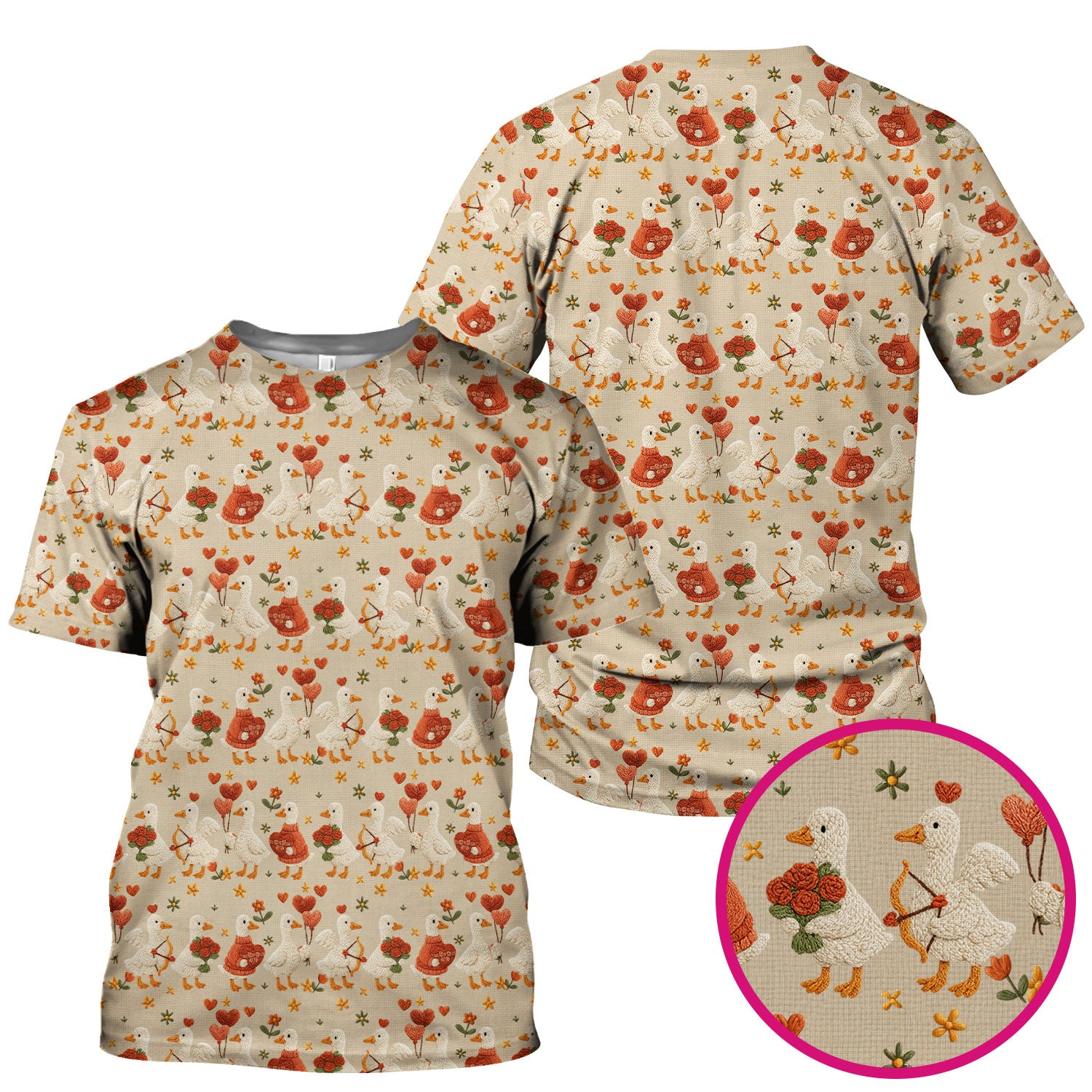 Cute Goose Nurse Scrub Top, Valentine Farm Medical Pattern Shirt, Breathable Fabrics Nursing Uniform