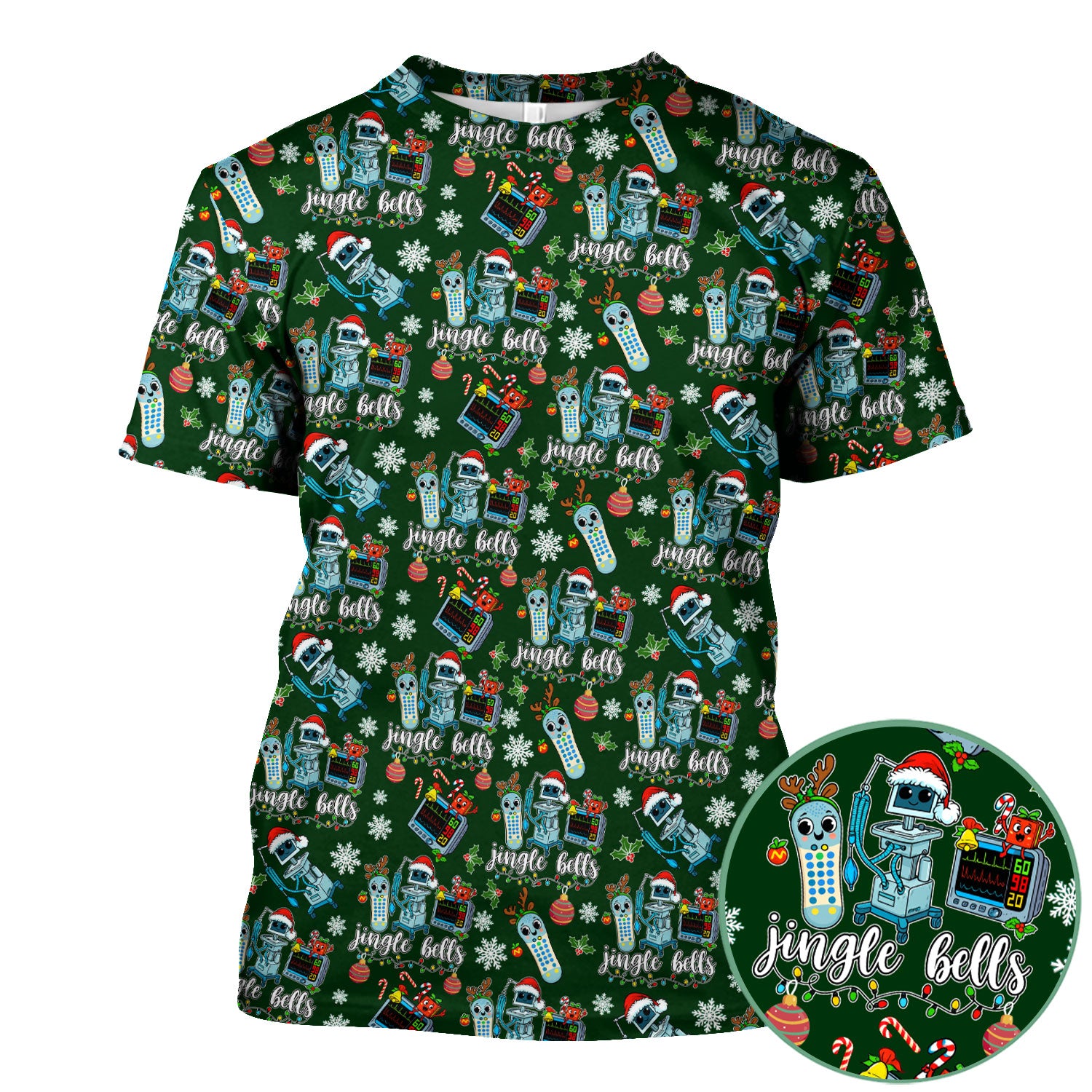 Funny Jingle Bells Holiday Scrub Top - Funny Christmas Scrubs for Nurses - Breathable Fabrics Nursing Uniform