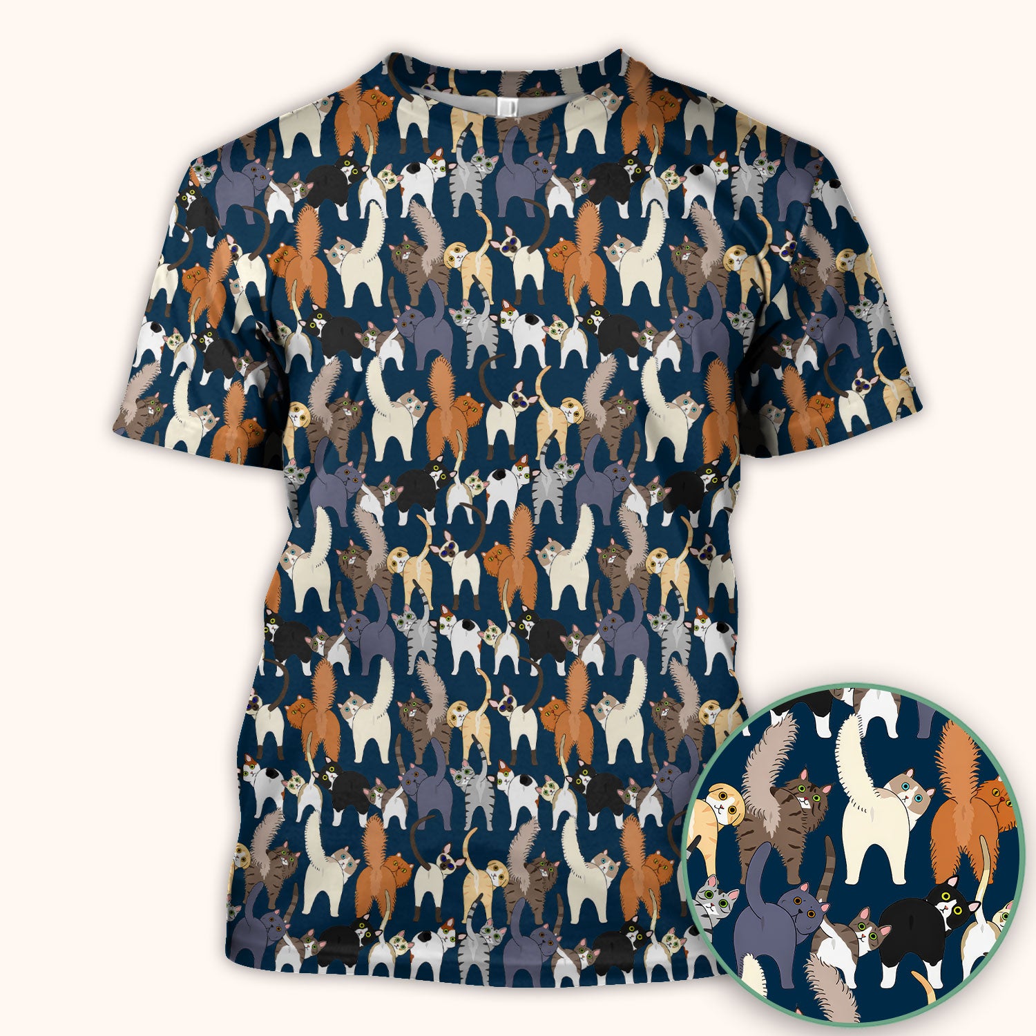 Whimsical Multicolor Cat Cartoon Pattern Scrub Top, Comfortable Scrubs for Nurses