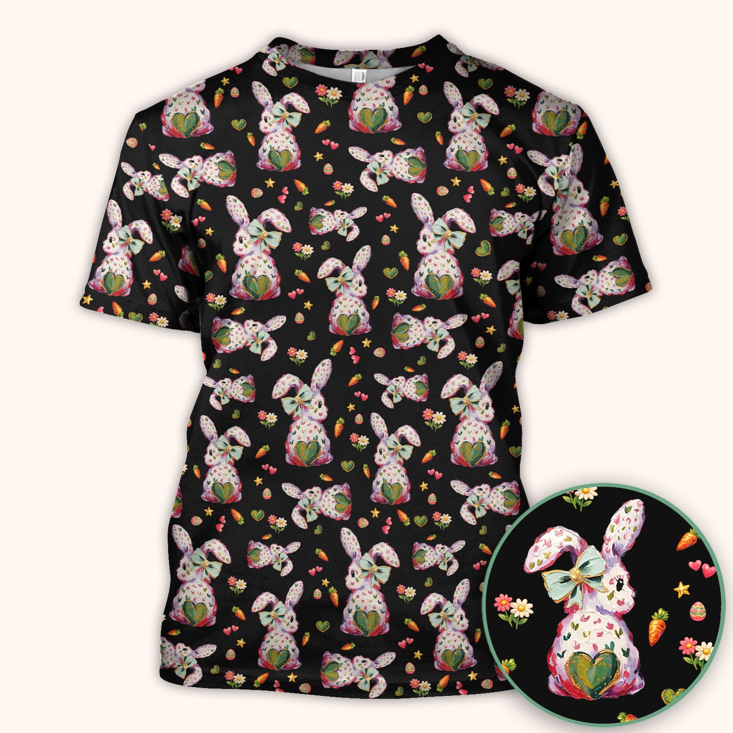 Cute Pastel Bunny Easter Pattern Scrub Top, Comfortable Scrubs for Nurses
